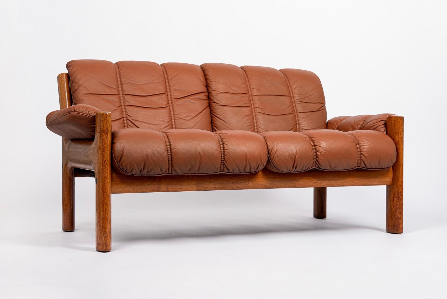 Mid-Century Modern Mid Century Norwegian Brown Leather Loveseat Sofa by Ekornes, 1970s