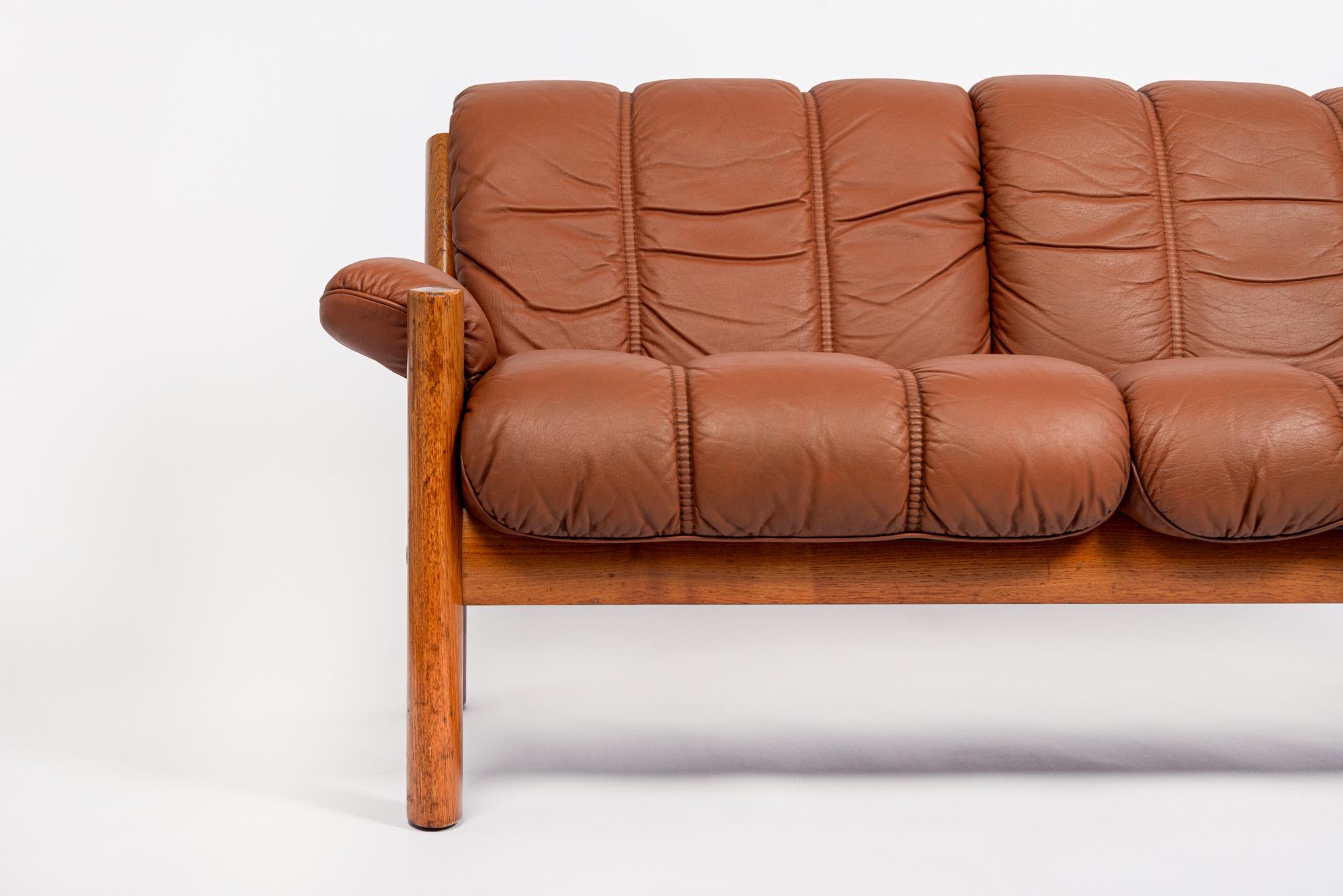 20th Century Mid Century Norwegian Brown Leather Loveseat Sofa by Ekornes, 1970s
