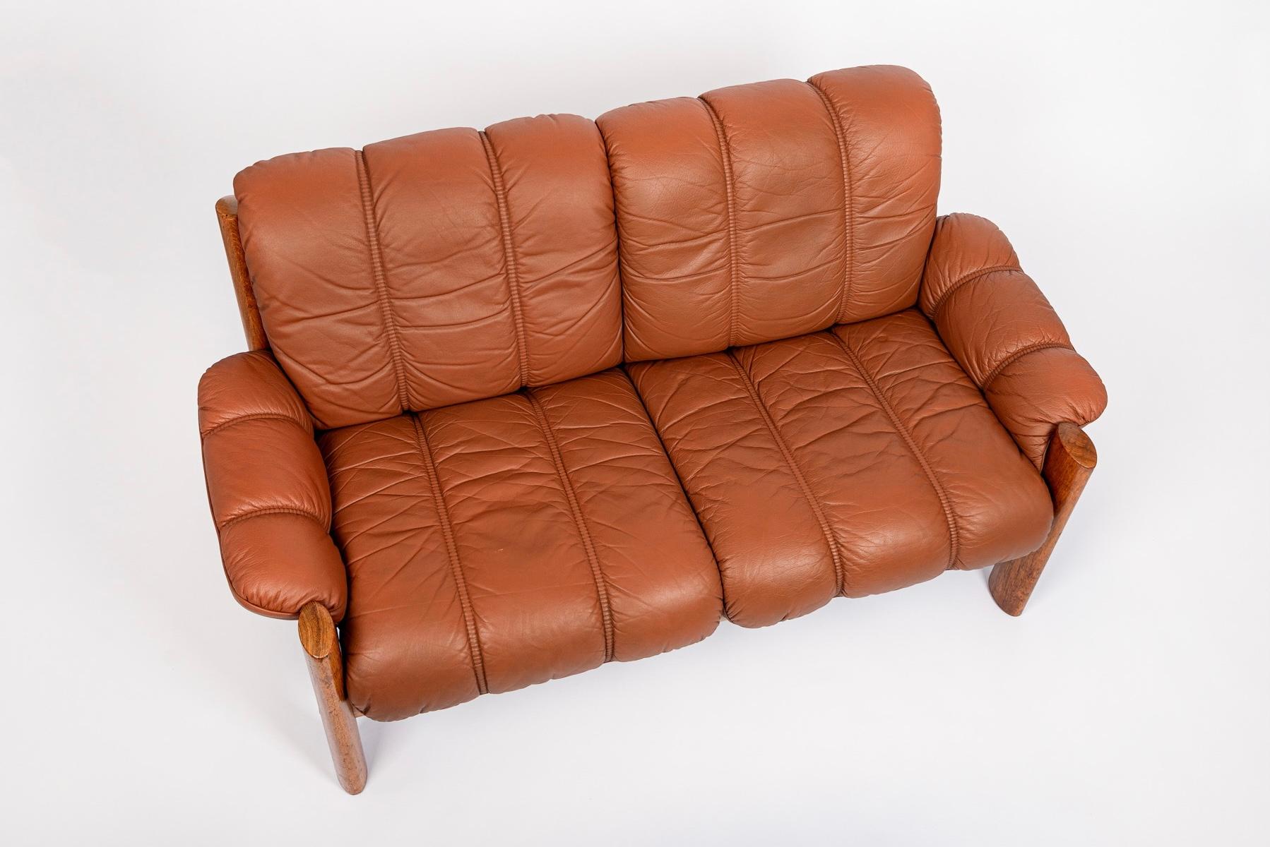 Mid Century Norwegian Brown Leather Loveseat Sofa by Ekornes, 1970s 4