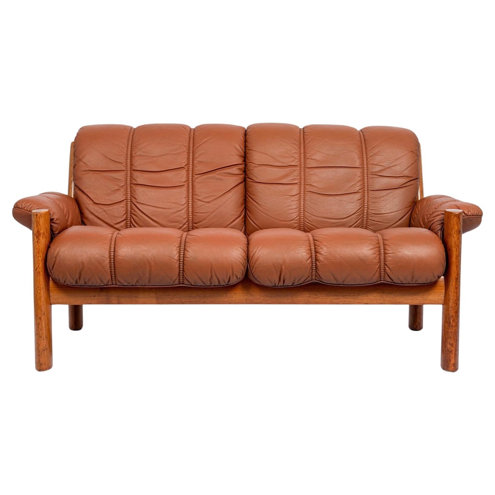 Mid Century Norwegian Brown Leather Loveseat Sofa by Ekornes, 1970s