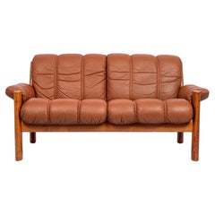 Mid Century Norwegian Brown Leather Loveseat Sofa by Ekornes, 1970s