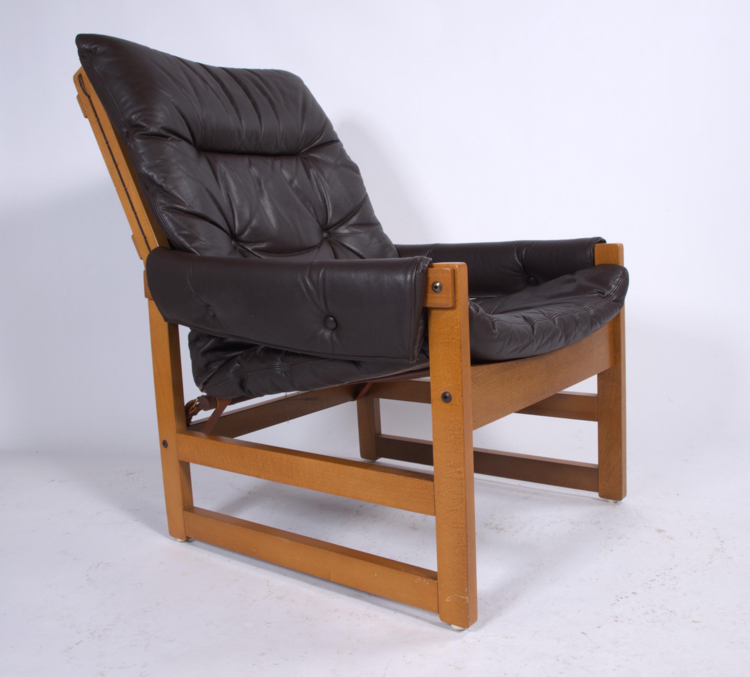 Mid-Century Norwegian Leather Chair + Ottoman by Jan Eckhardt, 1960s For Sale 6