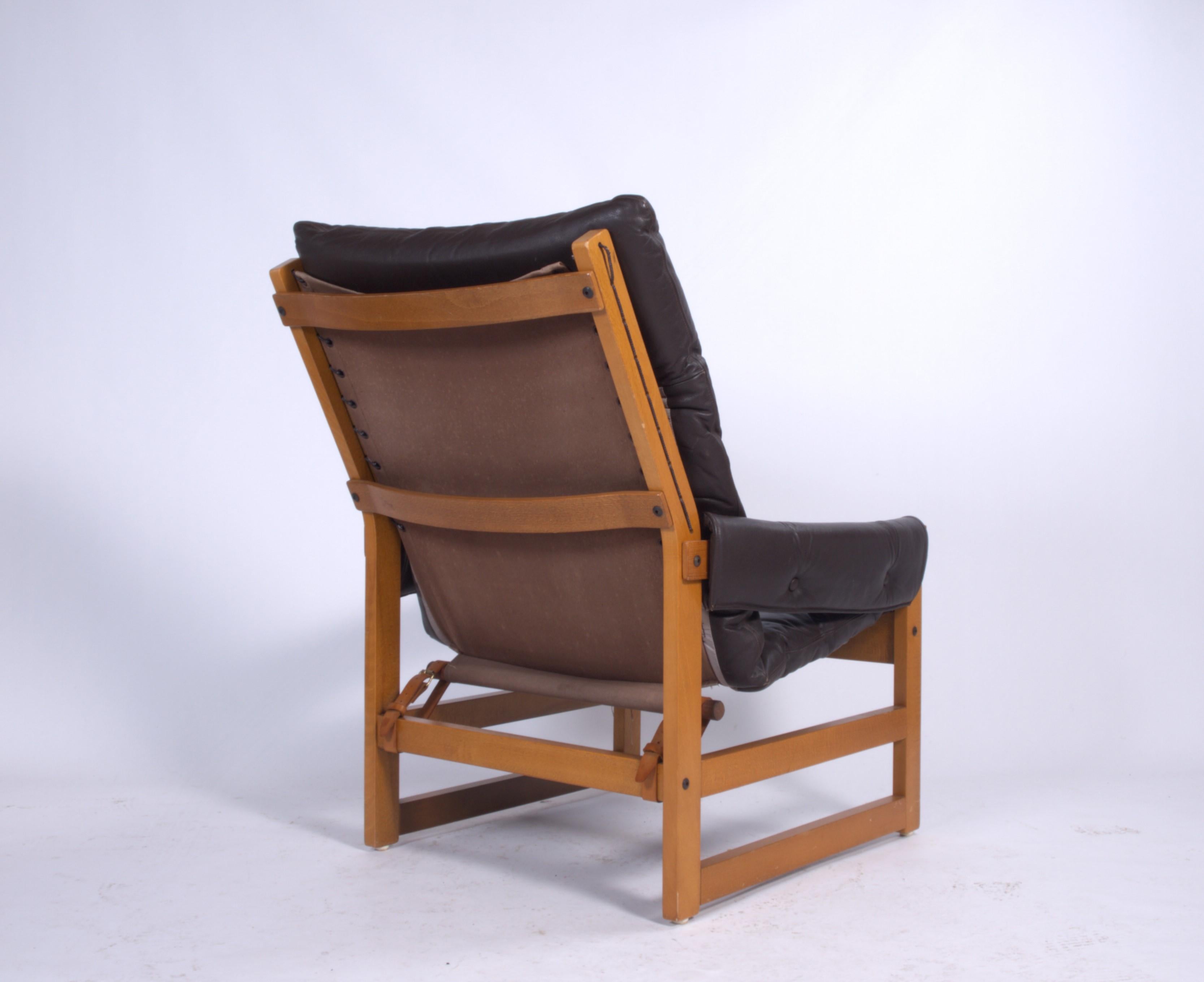 Late 20th Century Mid-Century Norwegian Leather Chair + Ottoman by Jan Eckhardt, 1960s For Sale