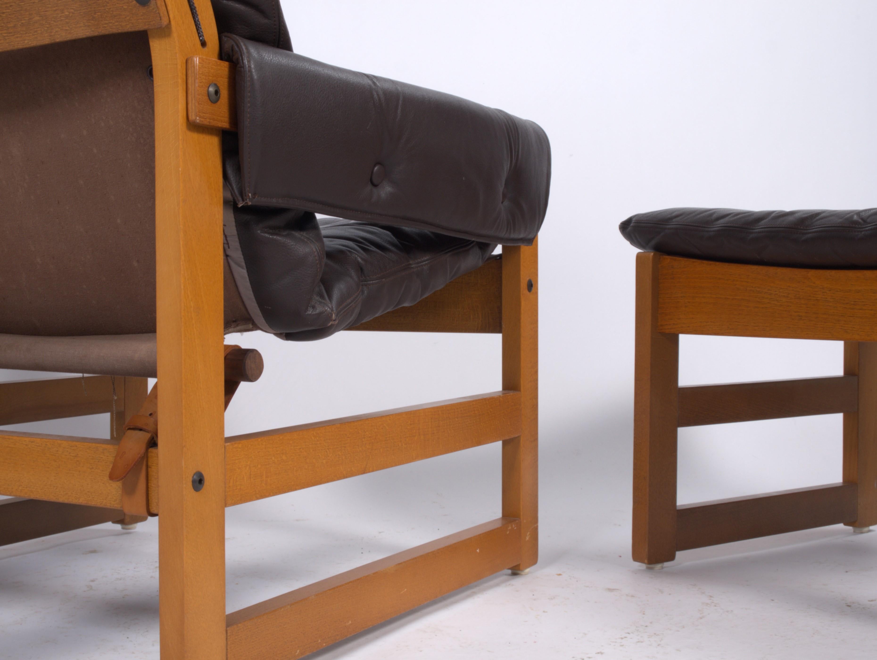 Mid-Century Norwegian Leather Chair + Ottoman by Jan Eckhardt, 1960s For Sale 4