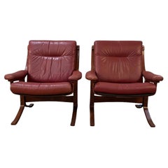 Salotti norvegesi del Mid Century con struttura in pelle di palissandro