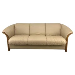 Mid-Century Norwegian Modern Ekornes tan Leather oak 3 Seater Sofa