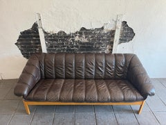 Mid-Century Norwegian Post Modern Ekornes Brown Leather Birch frame Sofa