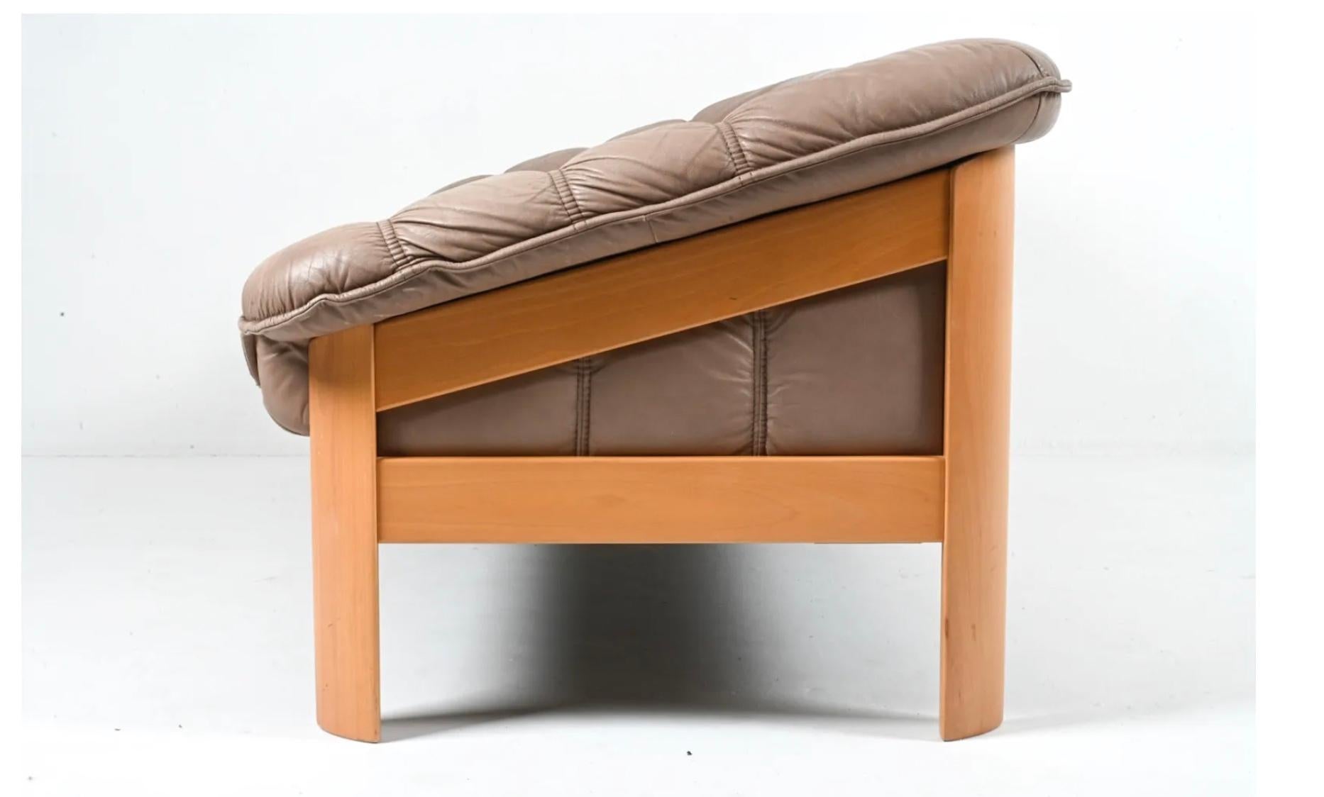 Woodwork Mid-Century Norwegian Post Modern Ekornes Brown Leather Birch frame Sofa For Sale