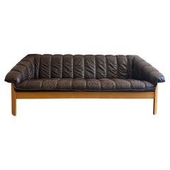 Mid-Century Norwegian Post Modern Ekornes Brown Leather Birch frame Sofa