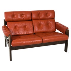 Mid Century Norwegian Post Modern Ekornes Red Leather Amigo Loveseat sofa