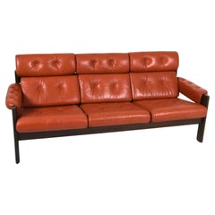 Mid Century Norwegian Post Modern Ekornes Red Leather Amigo Sofa