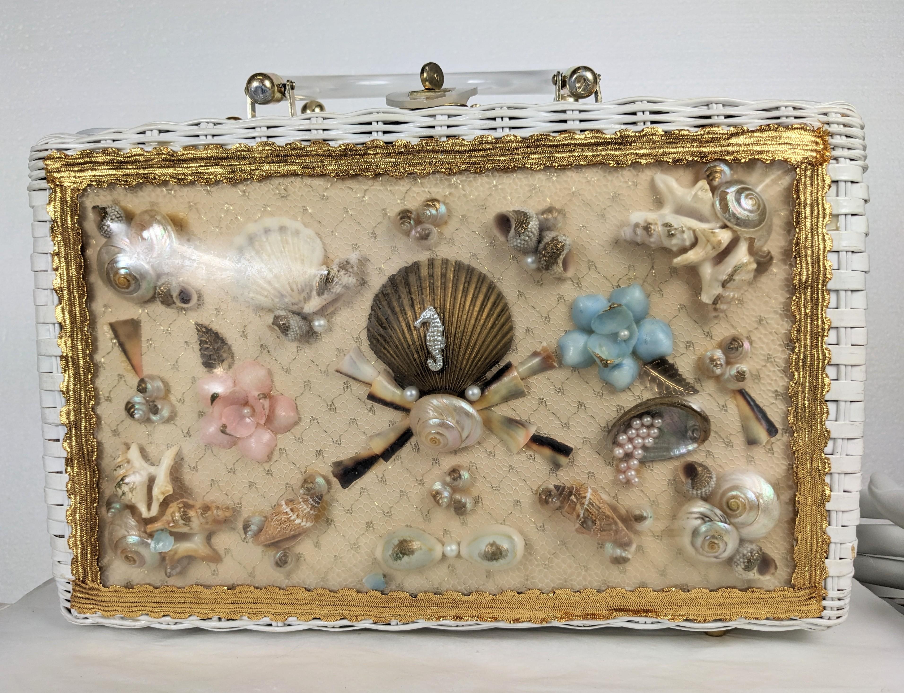 Brown Mid Century Novelty Wicker Seaside Themed Bag For Sale