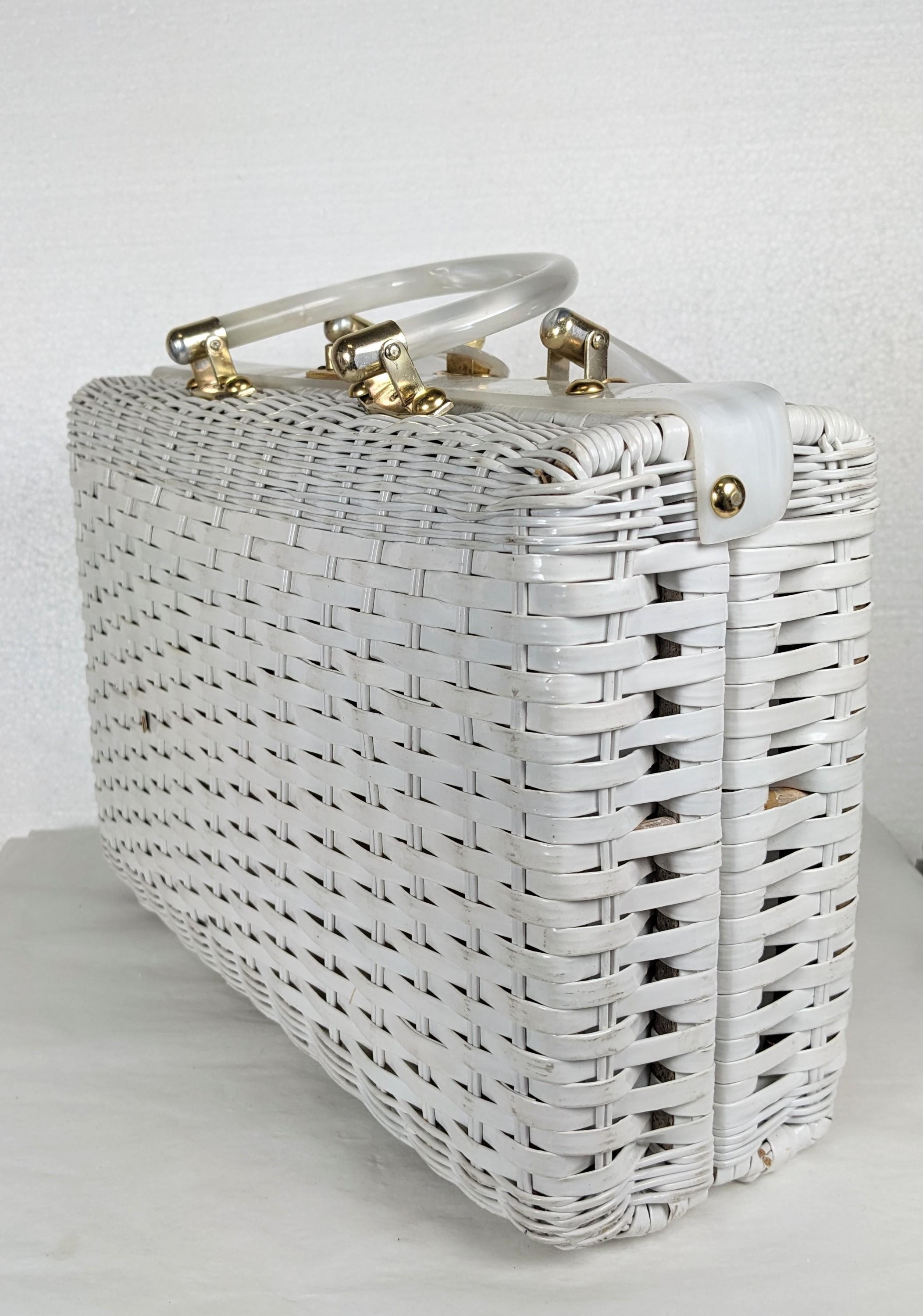 Women's or Men's Mid Century Novelty Wicker Seaside Themed Bag For Sale