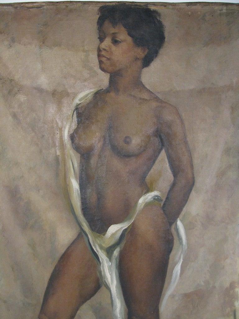 Français Portrait de nu du milieu du siècle, huile sur toile de l'artiste américaine Jane White en vente