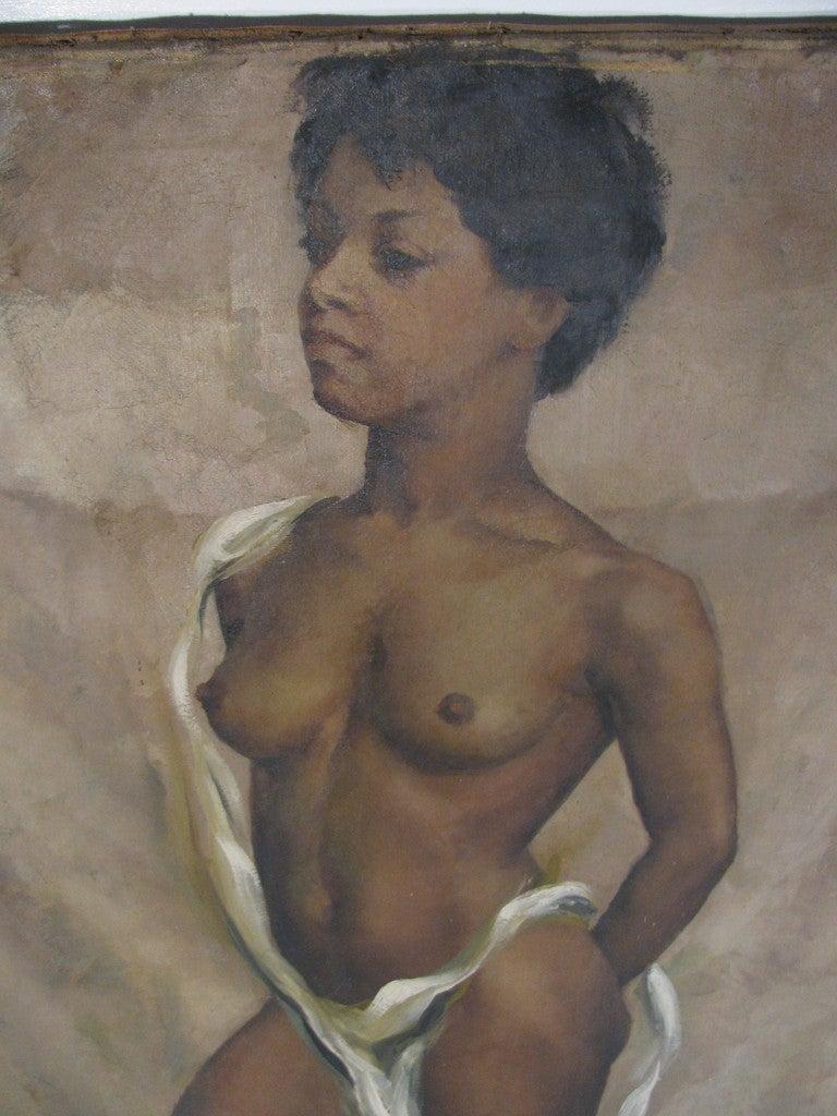 Portrait de nu du milieu du siècle, huile sur toile de l'artiste américaine Jane White Bon état - En vente à Port Jervis, NY