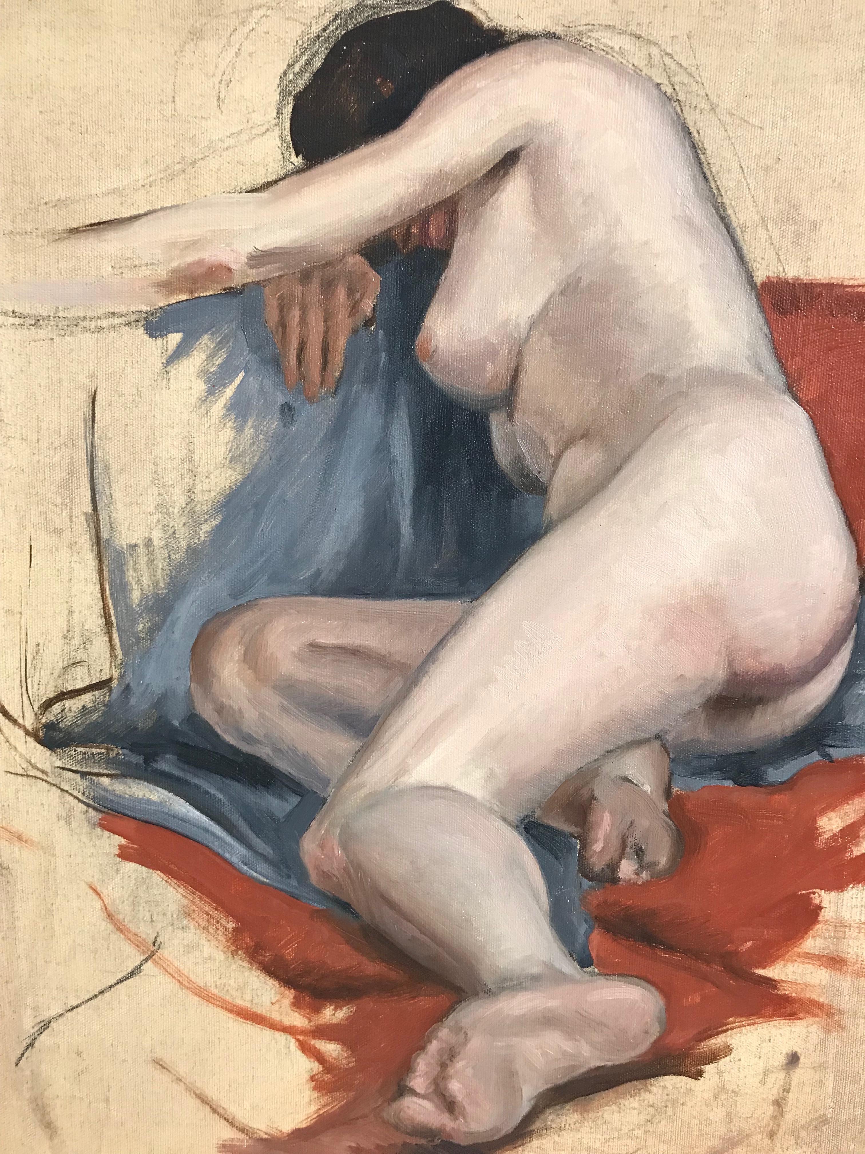 A nude study painted on canvas, unframed, dated April 23rd 1938.