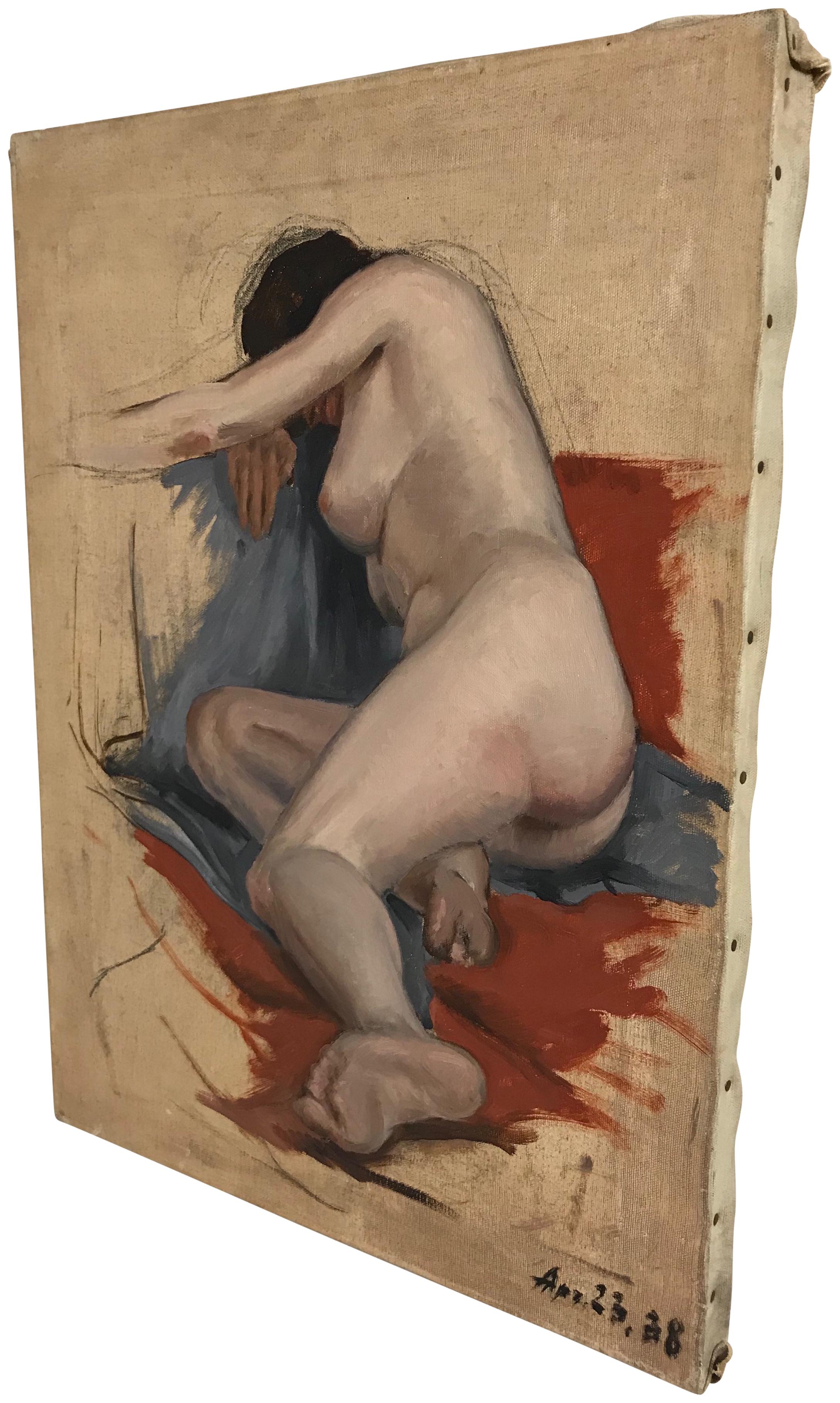 Midcentury Nude Study Painting 1938 In Good Condition For Sale In San Francisco, CA