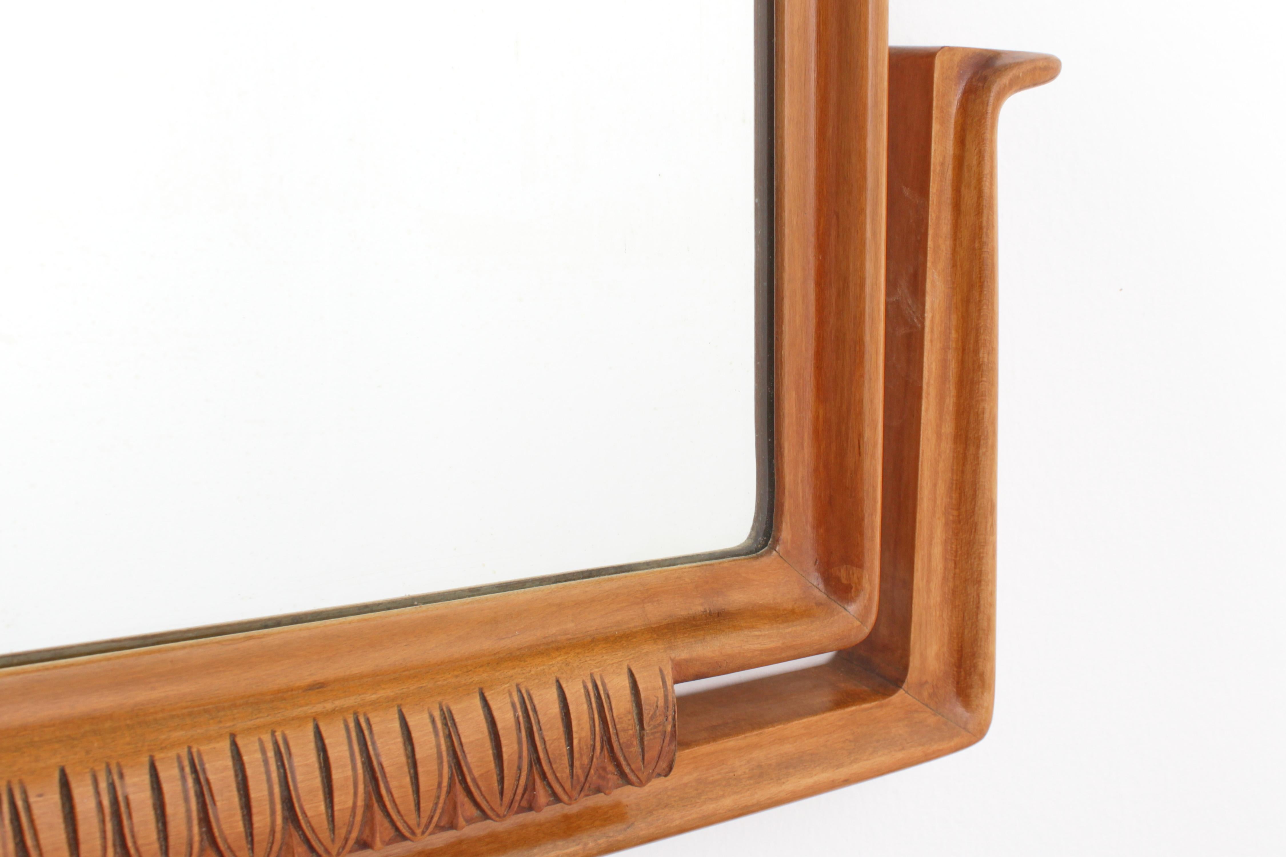 MidCentury O. Borsani (attr.) Wooden Vertical Wall Mirror, 60s Italy