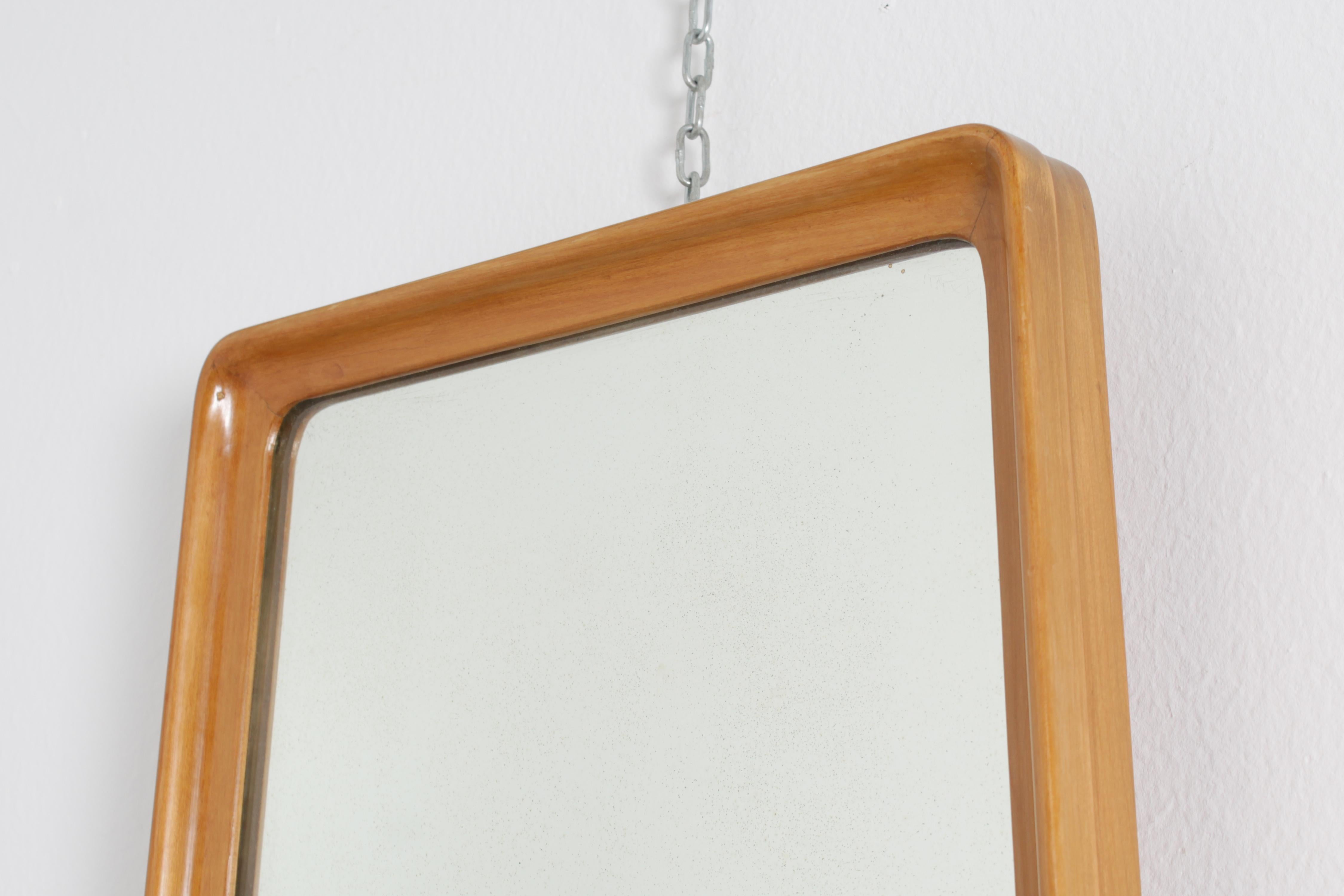 MidCentury O. Borsani (attr.) Wooden Vertical Wall Mirror, 60s Italy
