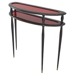 Mid-Century O. Borsani Style Wooden and Red Glass Console Table 1950s, Italy Mid-Century O. Borsani Style Wooden and Red Glass Console Table 1950s, Italy