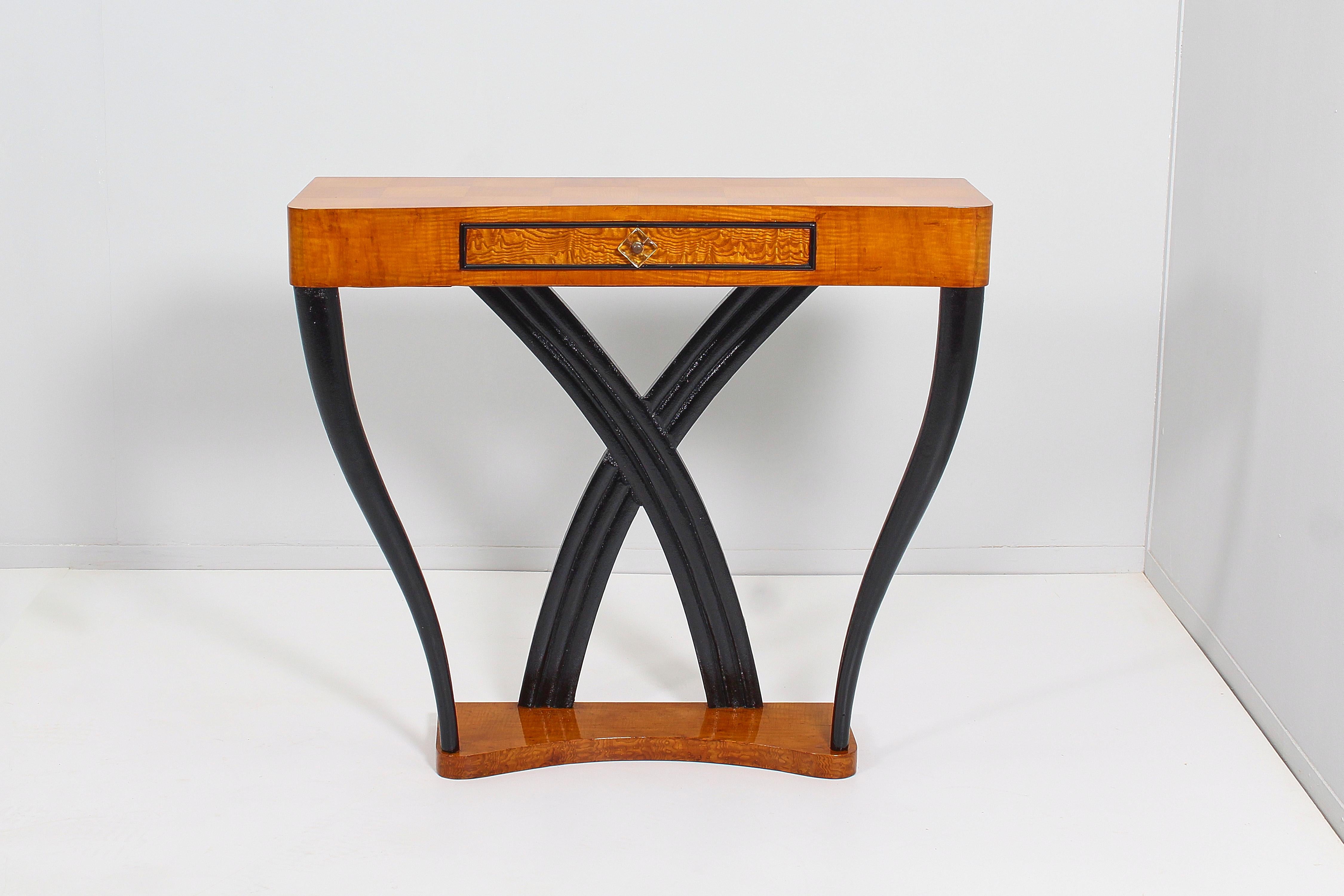 Italian Midcentury O. Borsani Veneer Wood and Dark Wood Console Table 50s, Italy