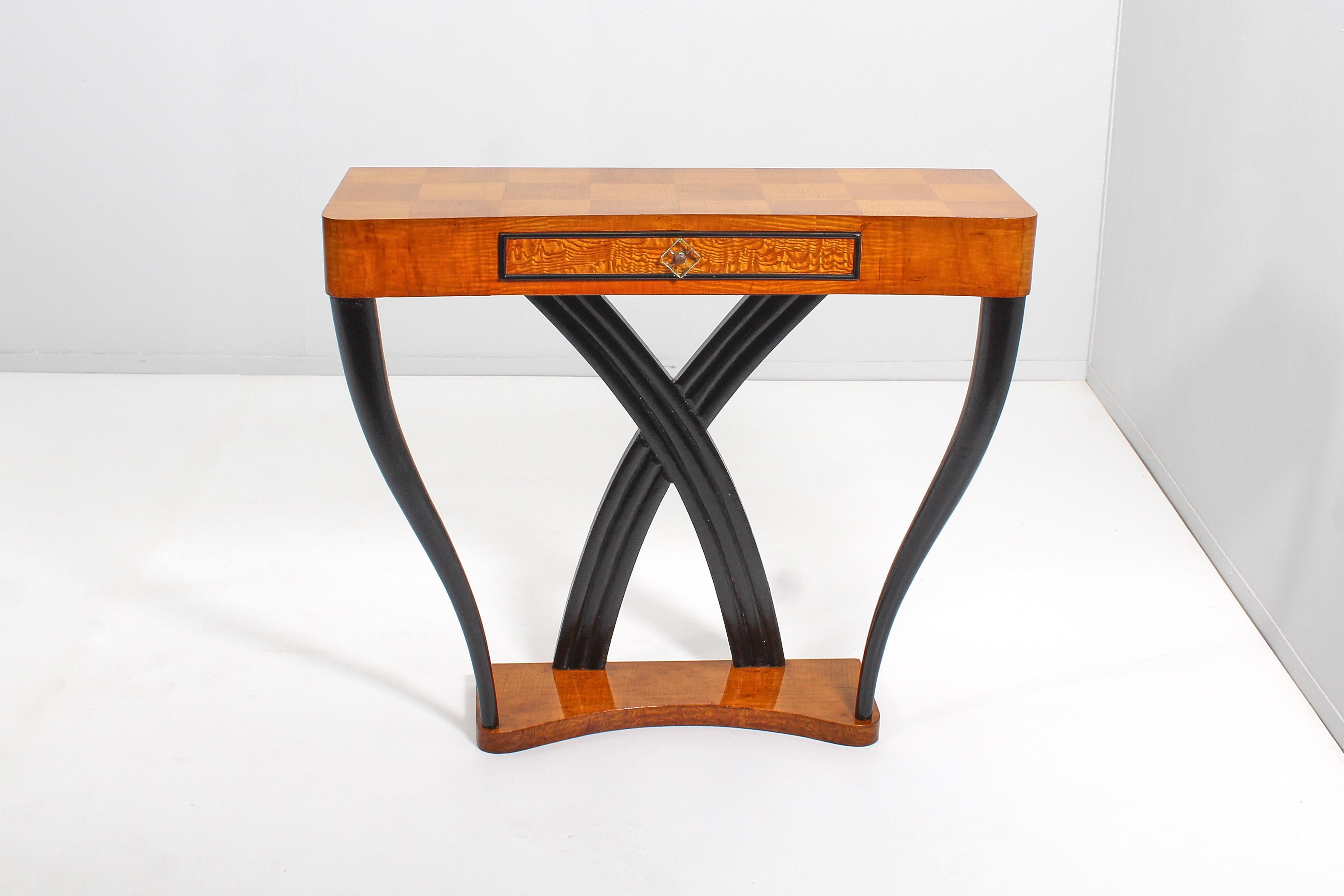 Midcentury O. Borsani Veneer Wood and Dark Wood Console Table 50s, Italy In Good Condition In Palermo, IT