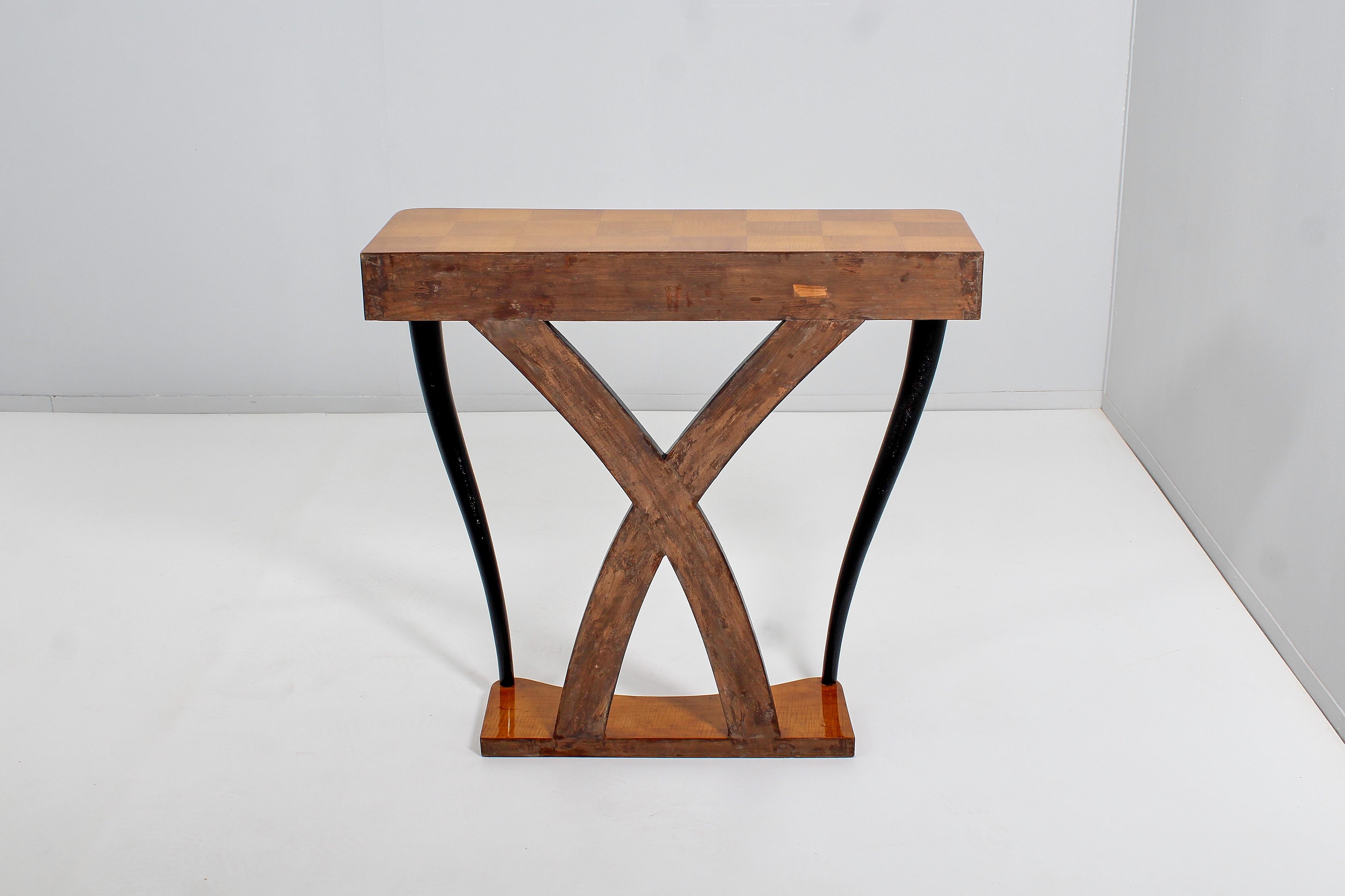 Midcentury O. Borsani Veneer Wood and Dark Wood Console Table 50s, Italy 1
