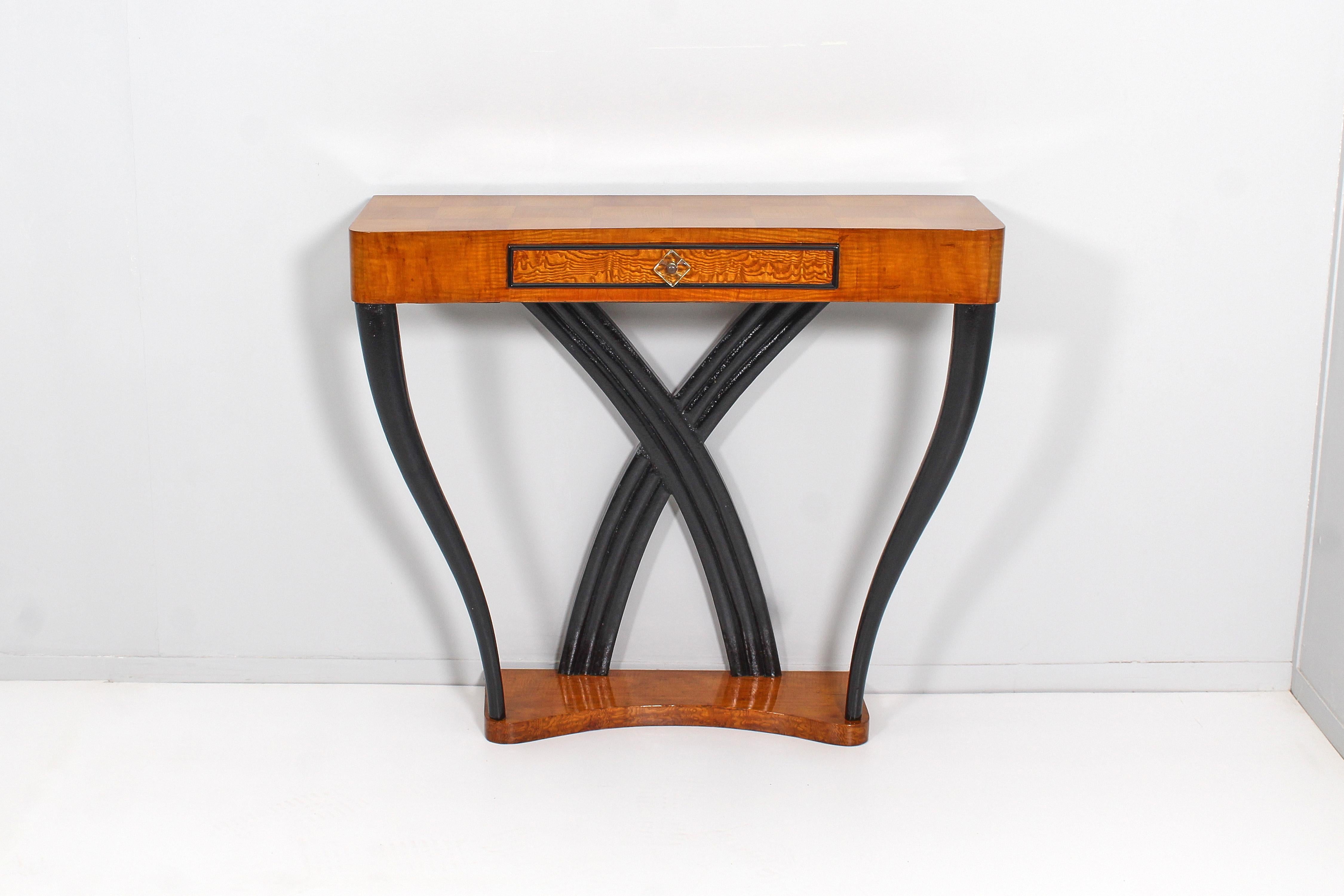 Midcentury O. Borsani Veneer Wood and Dark Wood Console Table 50s, Italy 2