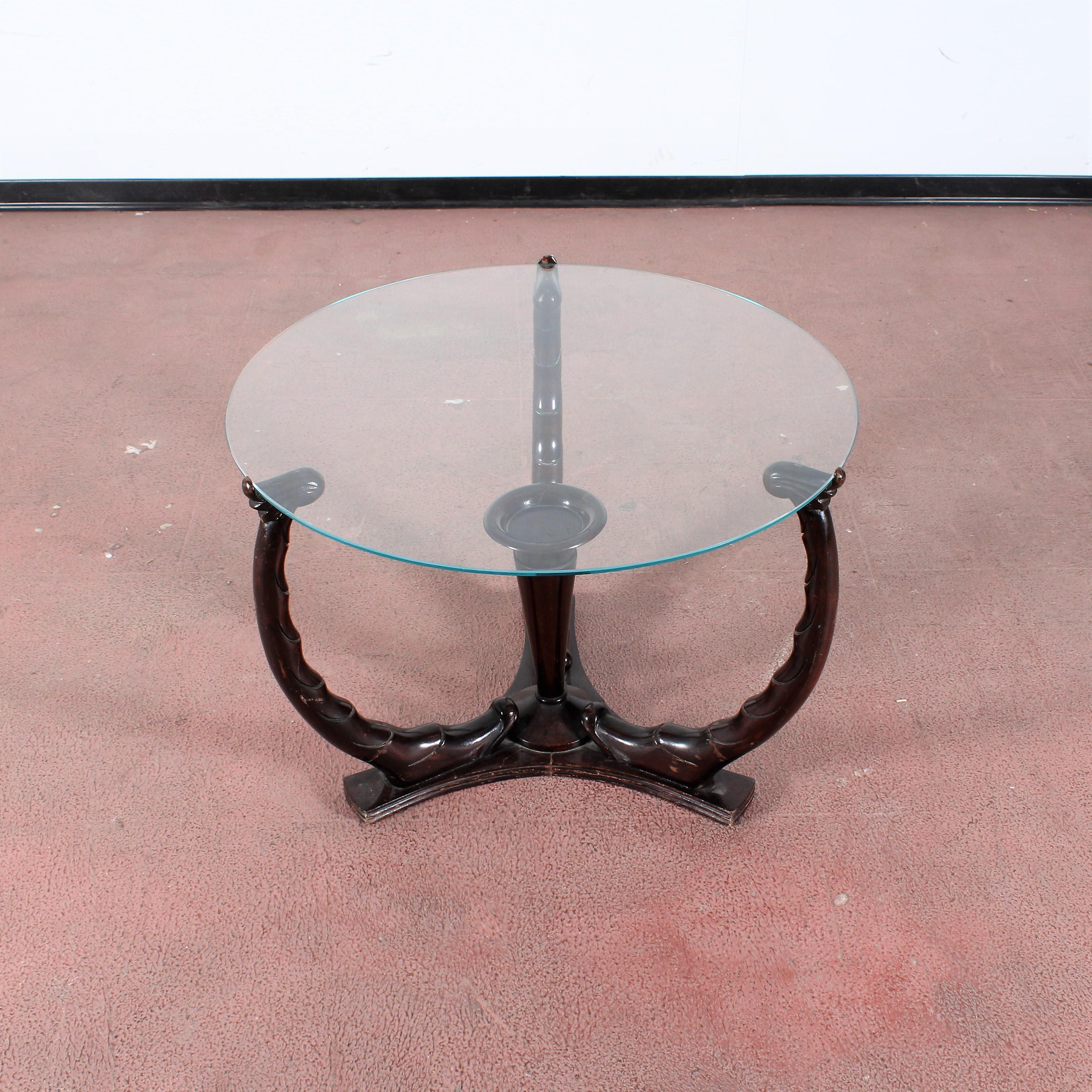 Mid-Century Modern Midcentury O. Borsani Wood Circular Coffee Table Glass Top, 1950s, Italy