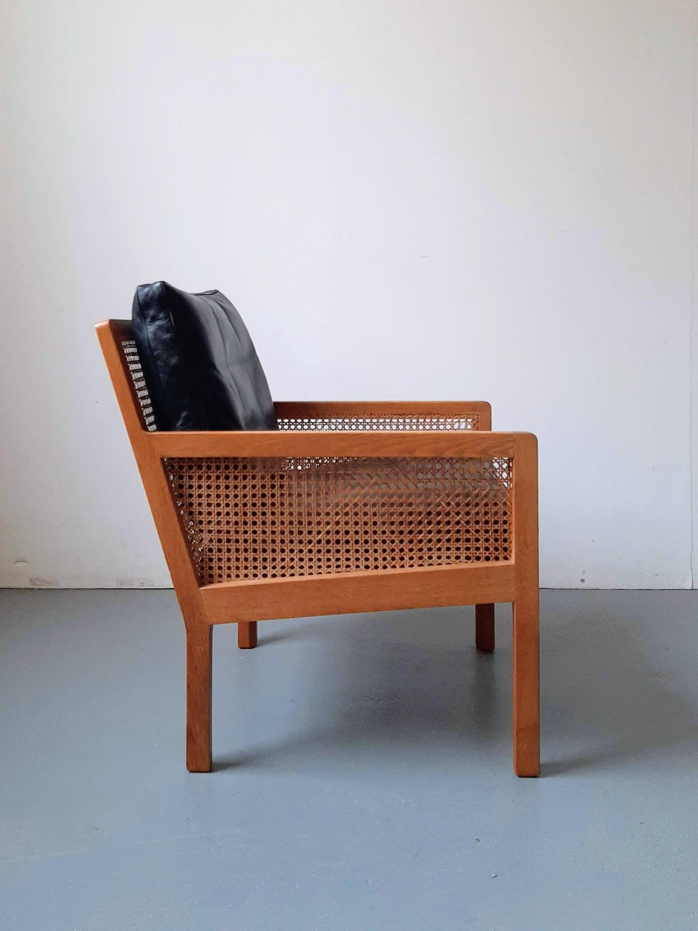 Danish Mid-century Oak and Cane Lounge Chair by Bernt Petersen for Wørts Møbelsnedkeri For Sale