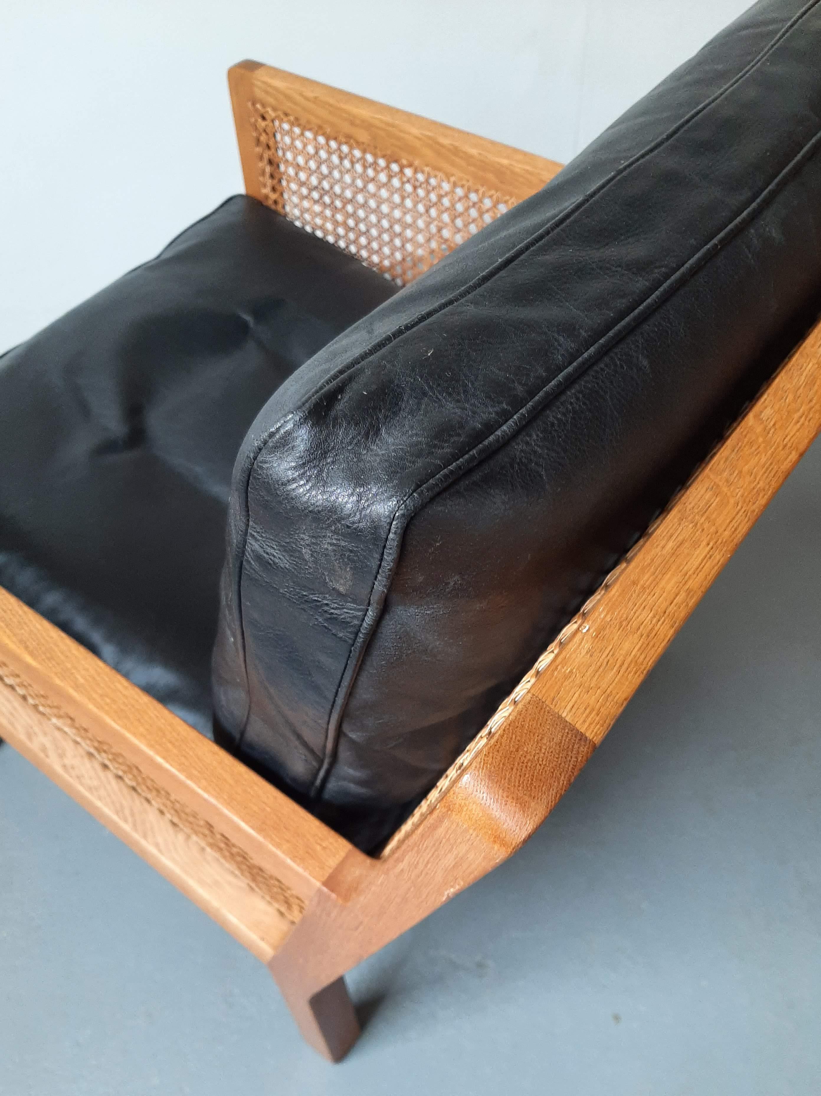 Caning Mid-century Oak and Cane Lounge Chair by Bernt Petersen for Wørts Møbelsnedkeri For Sale