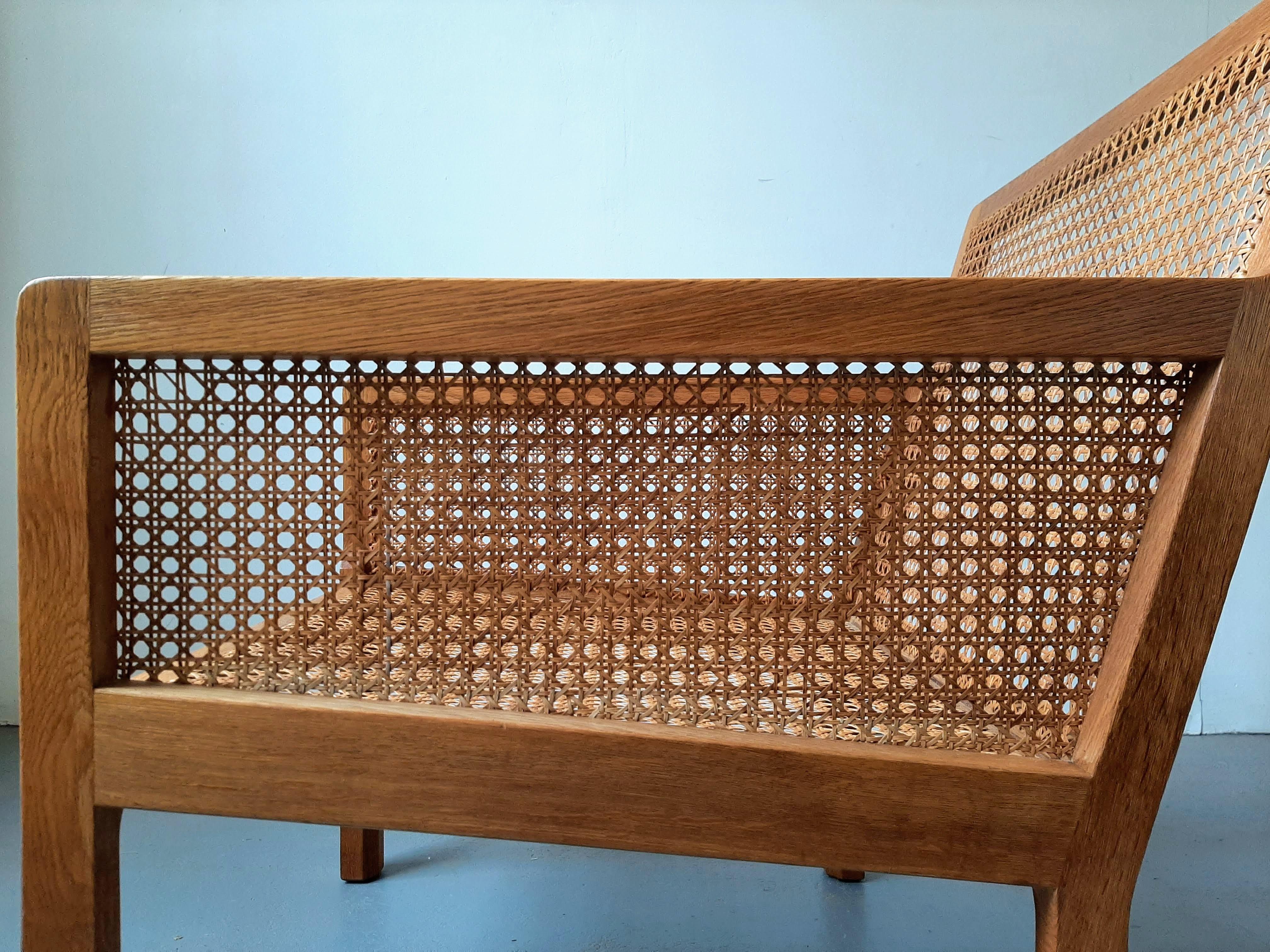 Leather Mid-century Oak and Cane Lounge Chair by Bernt Petersen for Wørts Møbelsnedkeri For Sale