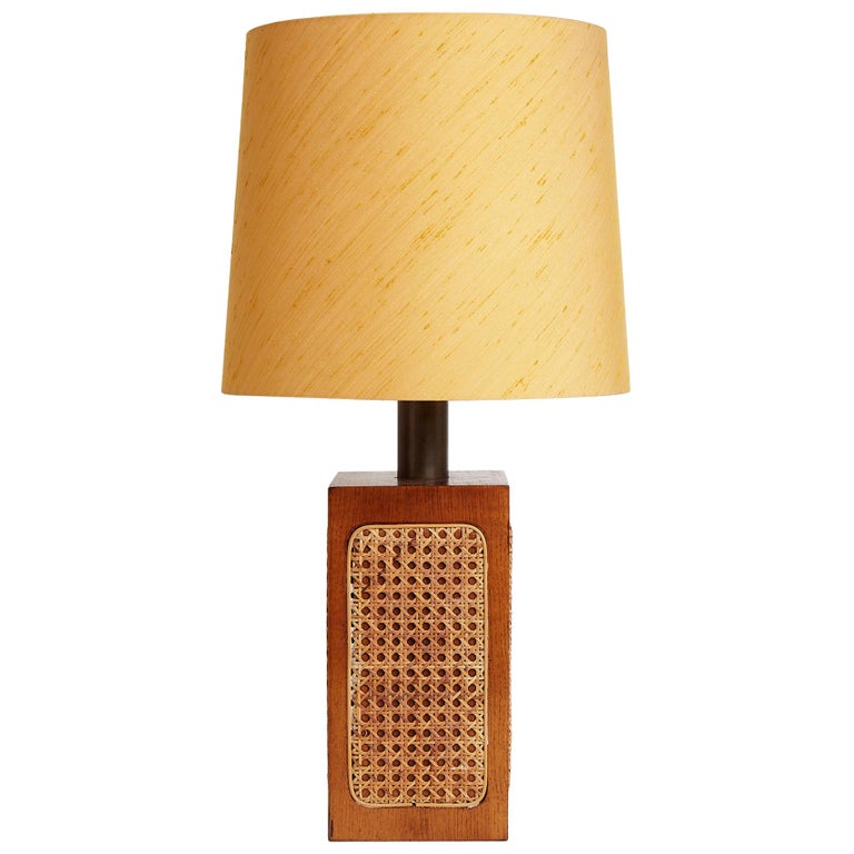 Midcentury Oak and Cane Table Lamp at 1stDibs