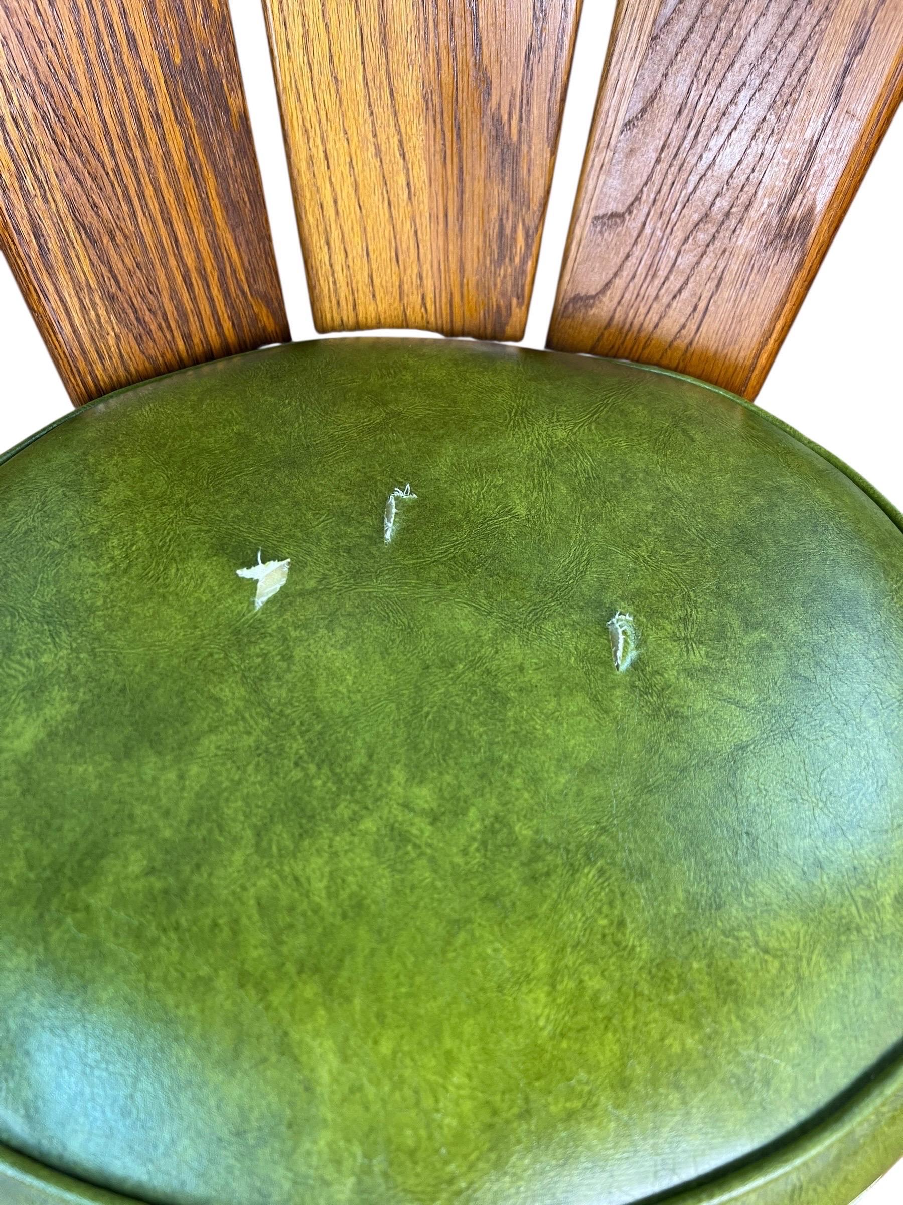 Mid-20th Century Mid Century Oak and Cast Iron Swivel Bar Stools - Set of 3 For Sale