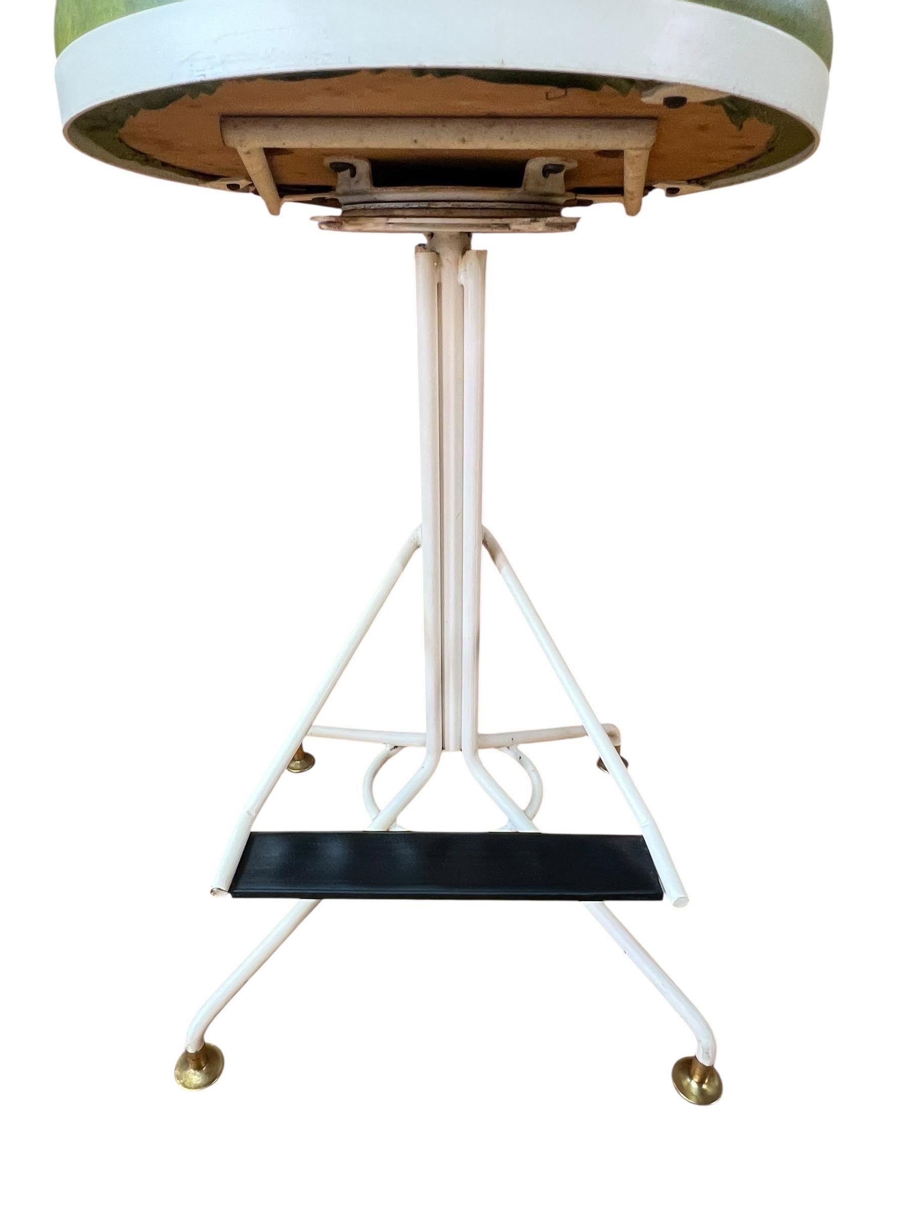 Mid Century Oak and Cast Iron Swivel Bar Stools - Set of 3 For Sale 1
