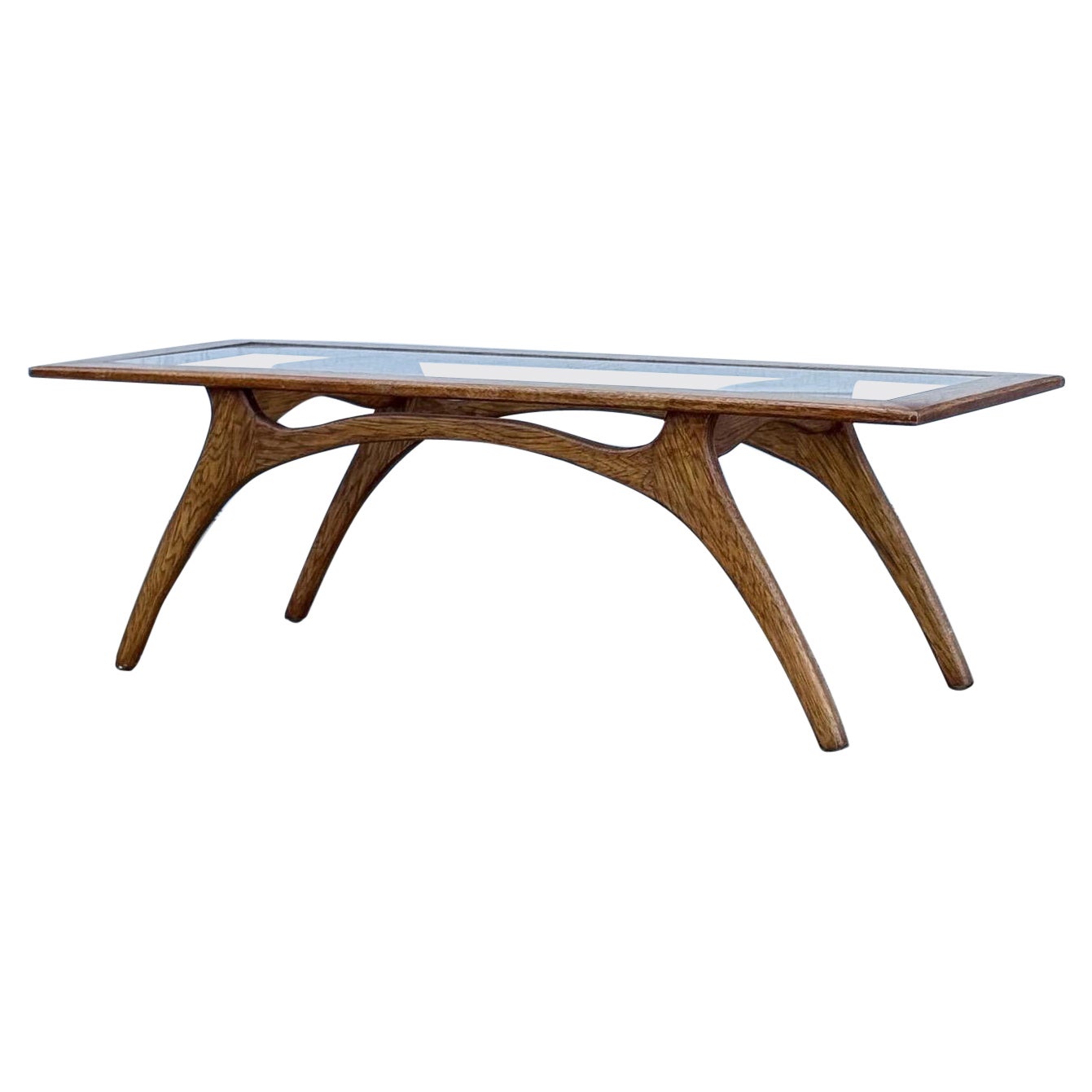 Mid-Century Oak and Glass Coffee Table For Sale