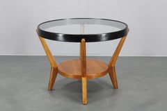 Mid-Century Oak and Glass Round Coffee Table by Kropáček & Koželka