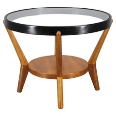 Mid-Century Oak and Glass Round Coffee Table by Kropáček & Koželka