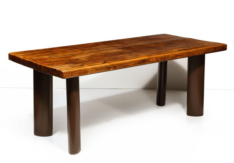 Mid-Century Oak and Metal Dining Table in the Manner of Charlotte Perriand For Sale 4