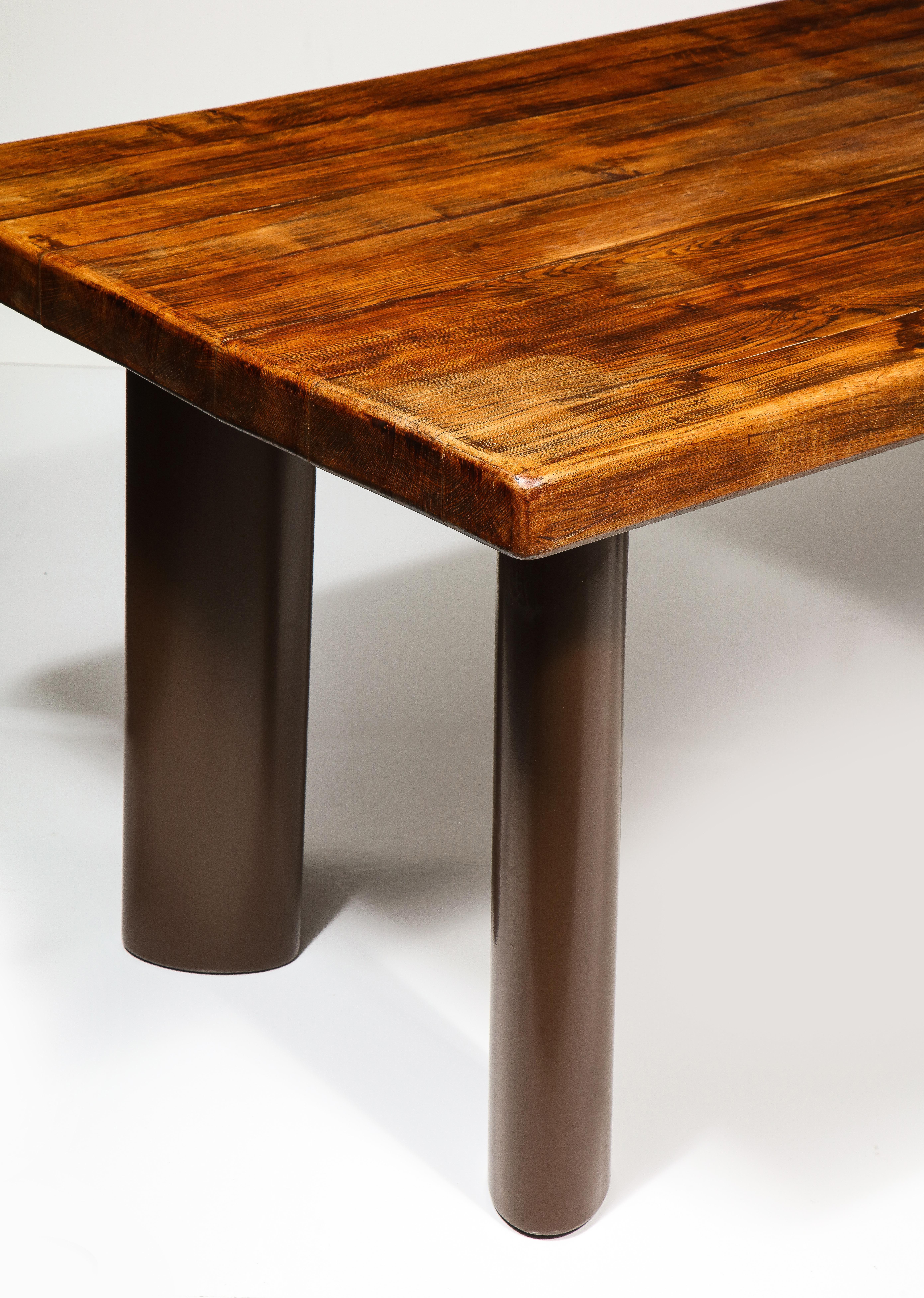 Mid-Century Oak and Metal Dining Table in the Manner of Charlotte Perriand 4