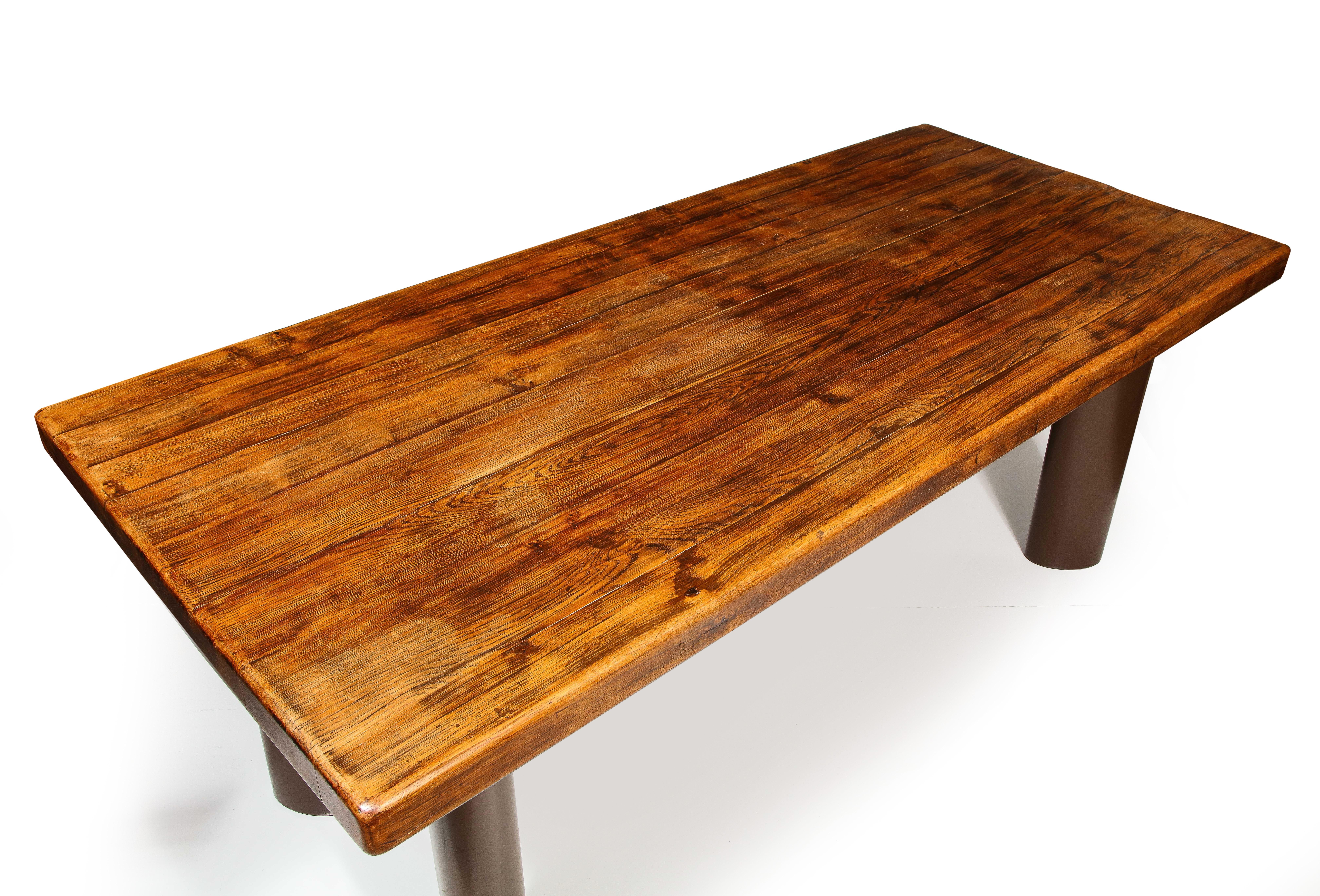 Mid-Century Oak and Metal Dining Table in the Manner of Charlotte Perriand 6