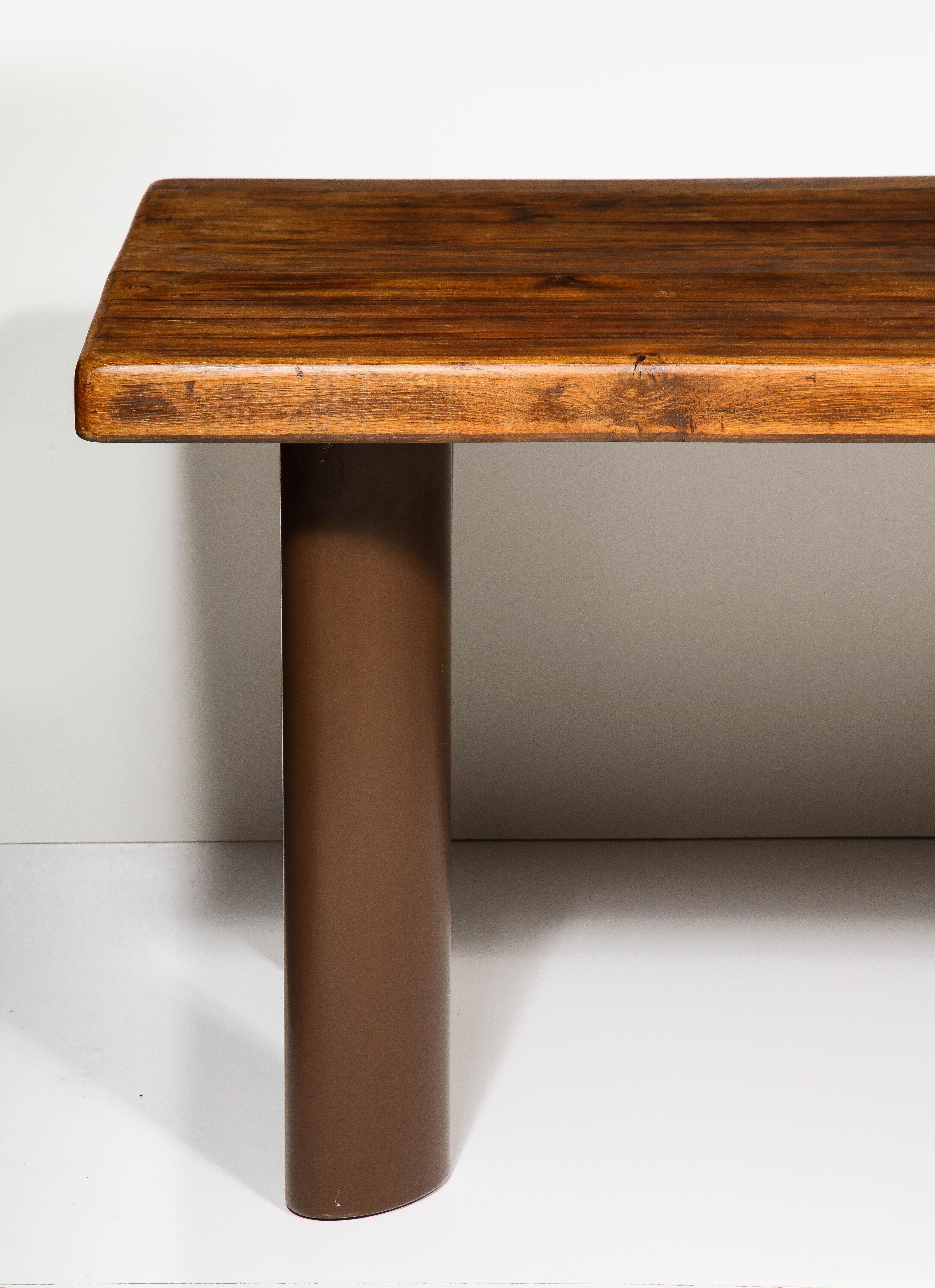 Mid-Century Modern Mid-Century Oak and Metal Dining Table in the Manner of Charlotte Perriand