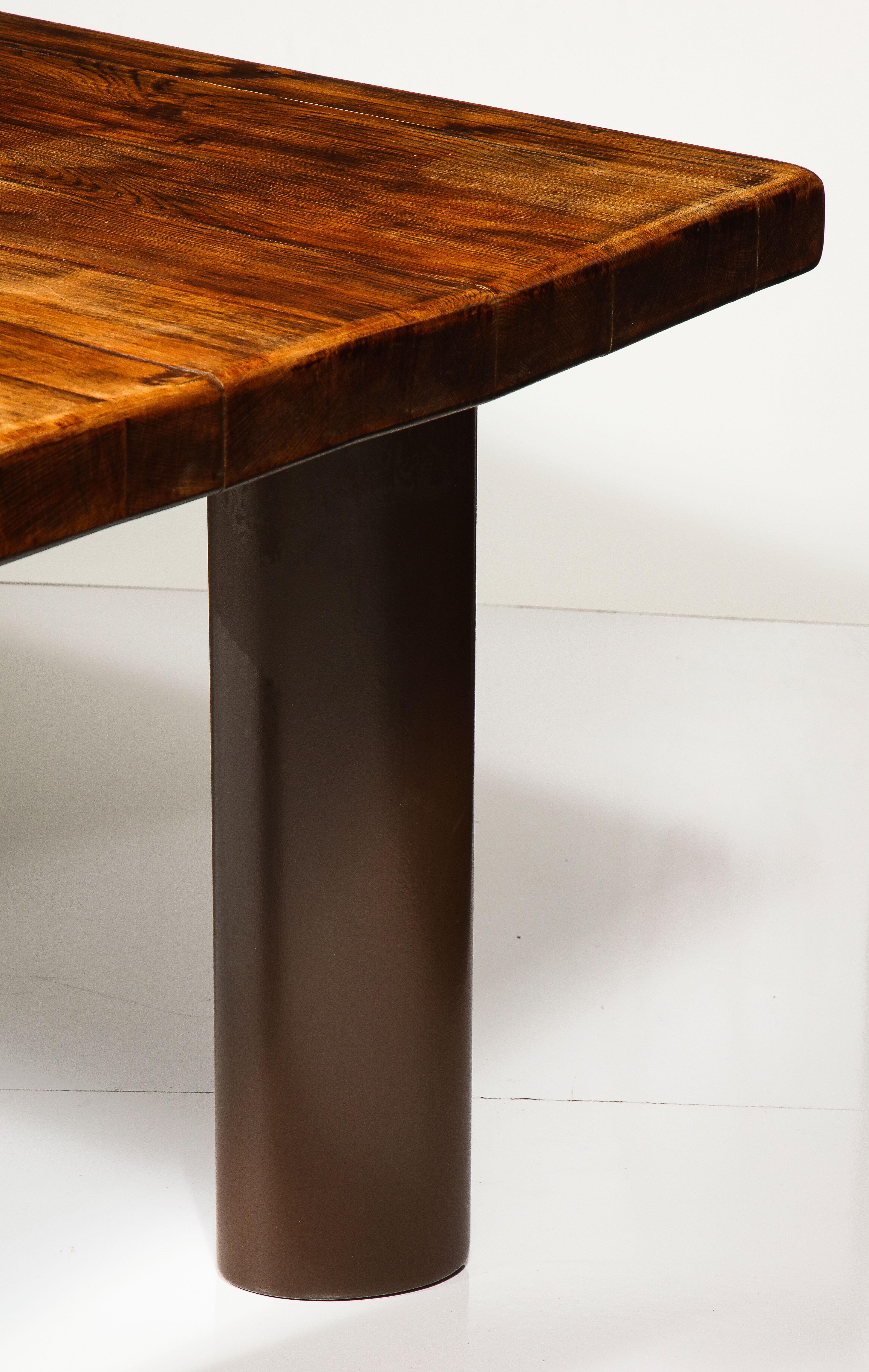 20th Century Mid-Century Oak and Metal Dining Table in the Manner of Charlotte Perriand