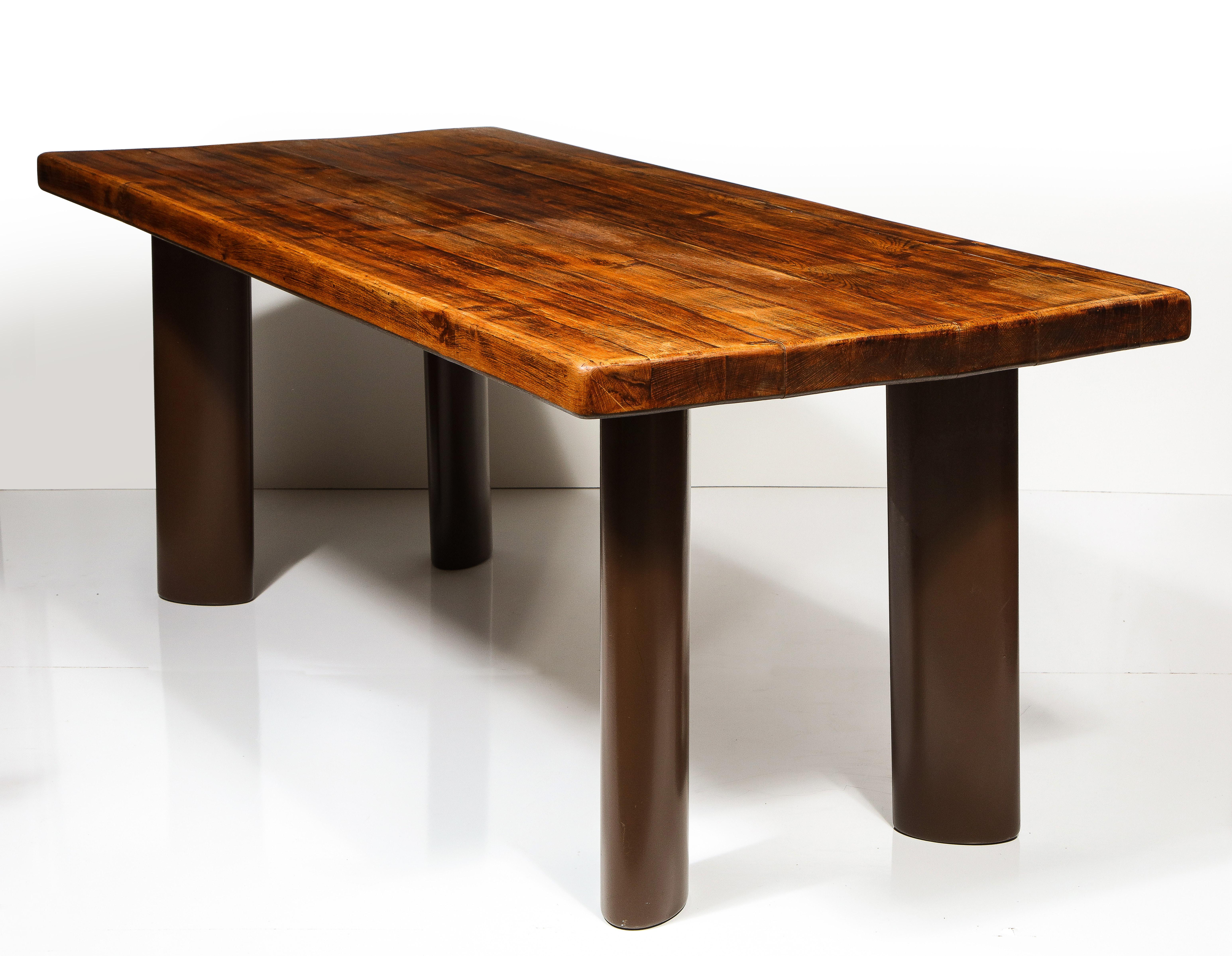 Mid-Century Oak and Metal Dining Table in the Manner of Charlotte Perriand 2