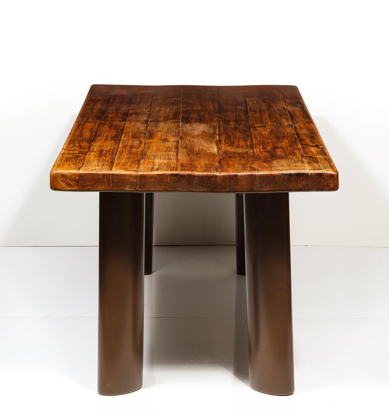 Mid-Century Oak and Metal Dining Table in the Manner of Charlotte Perriand For Sale 3
