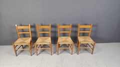 Chaises de salle à manger en chêne et osier du milieu du siècle, ensemble de 4 - 1970