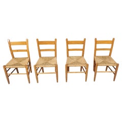 Set di 4 sedie da pranzo di metà secolo in Oak e vimini - Anni '70