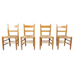Mid century oak and wicker dining chairs, set of 4 - 1970s
