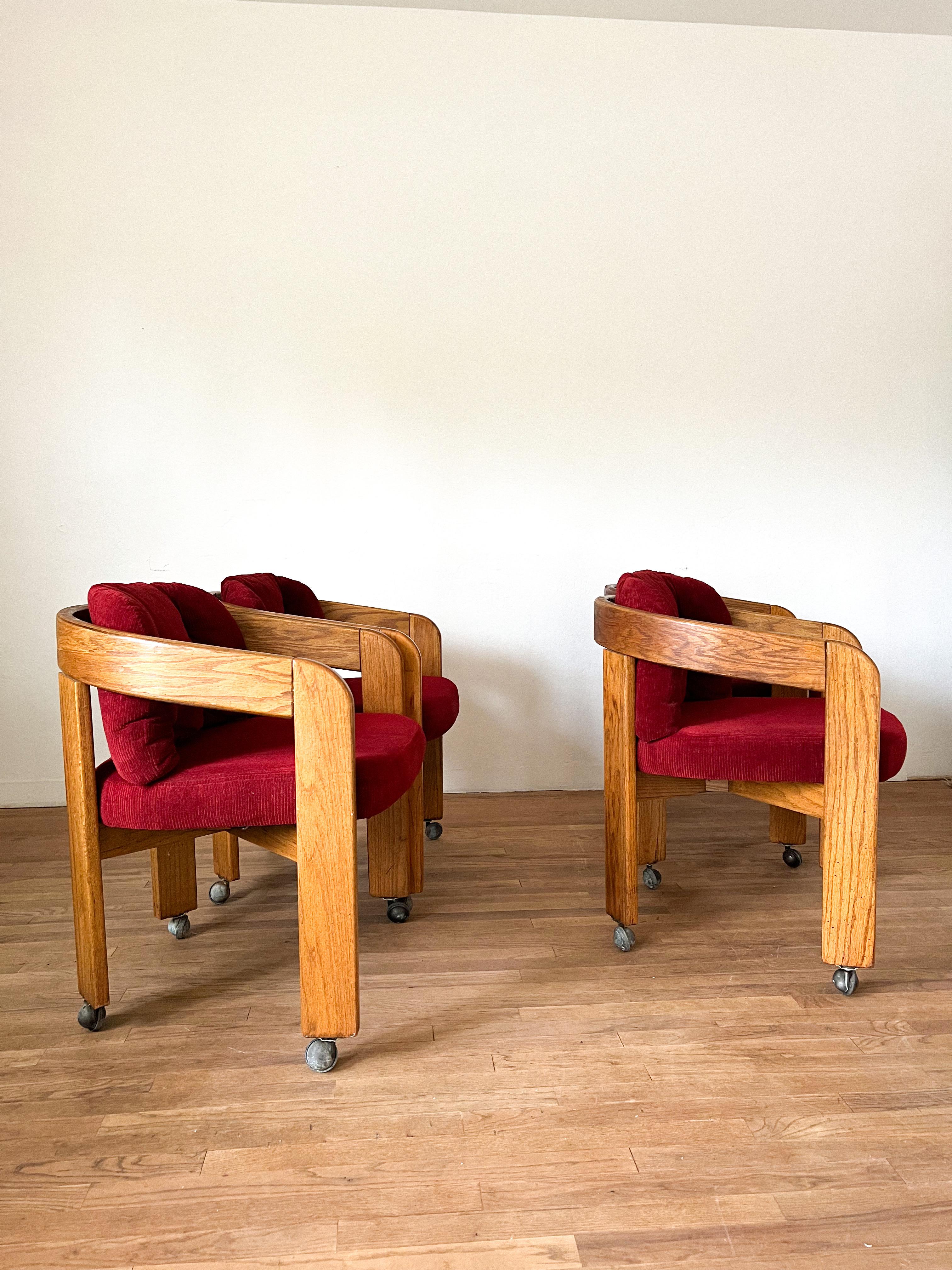 Mid Century Oak Barrel Chairs on Casters 1