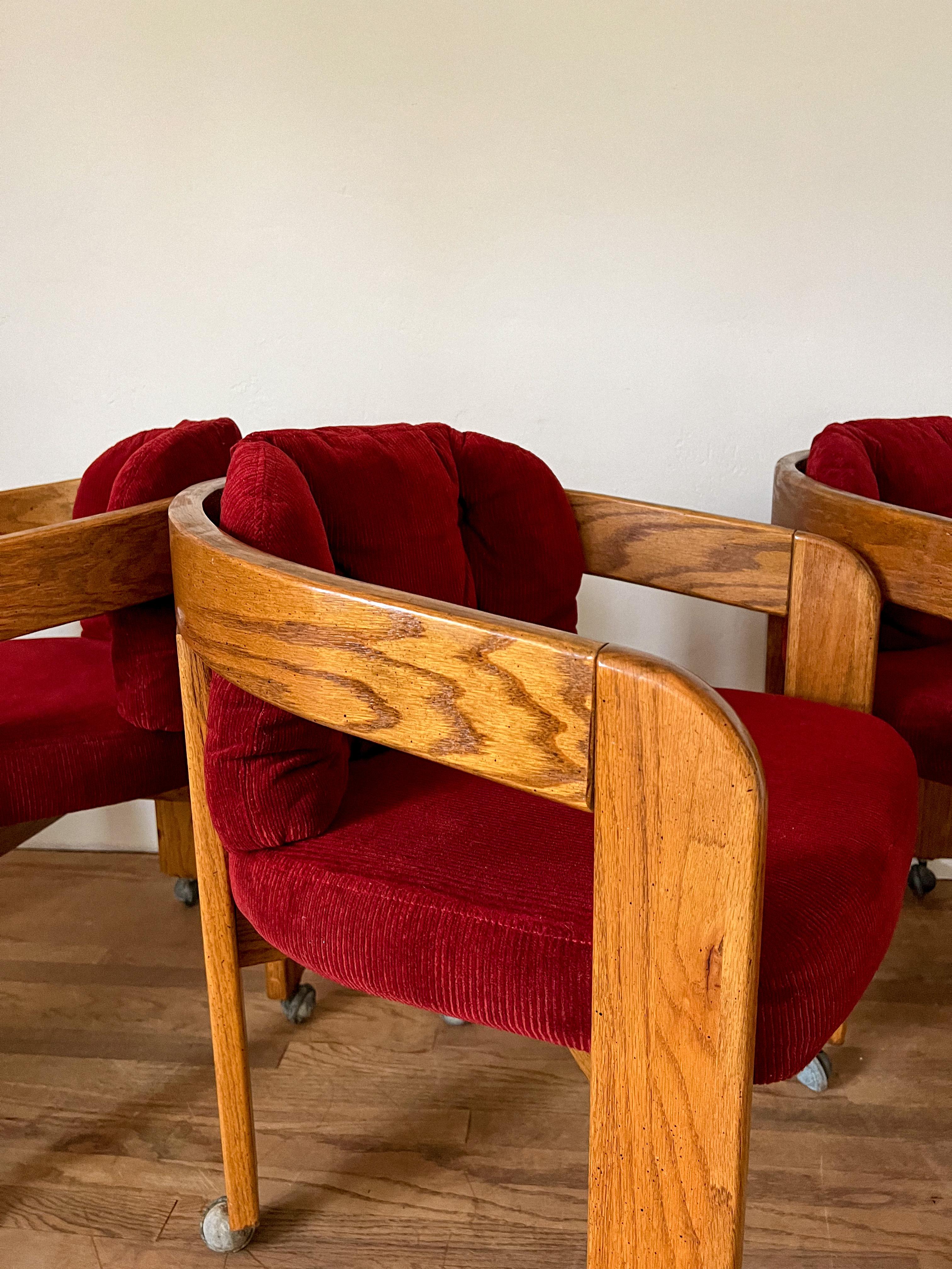 Mid Century Oak Barrel Chairs on Casters 5